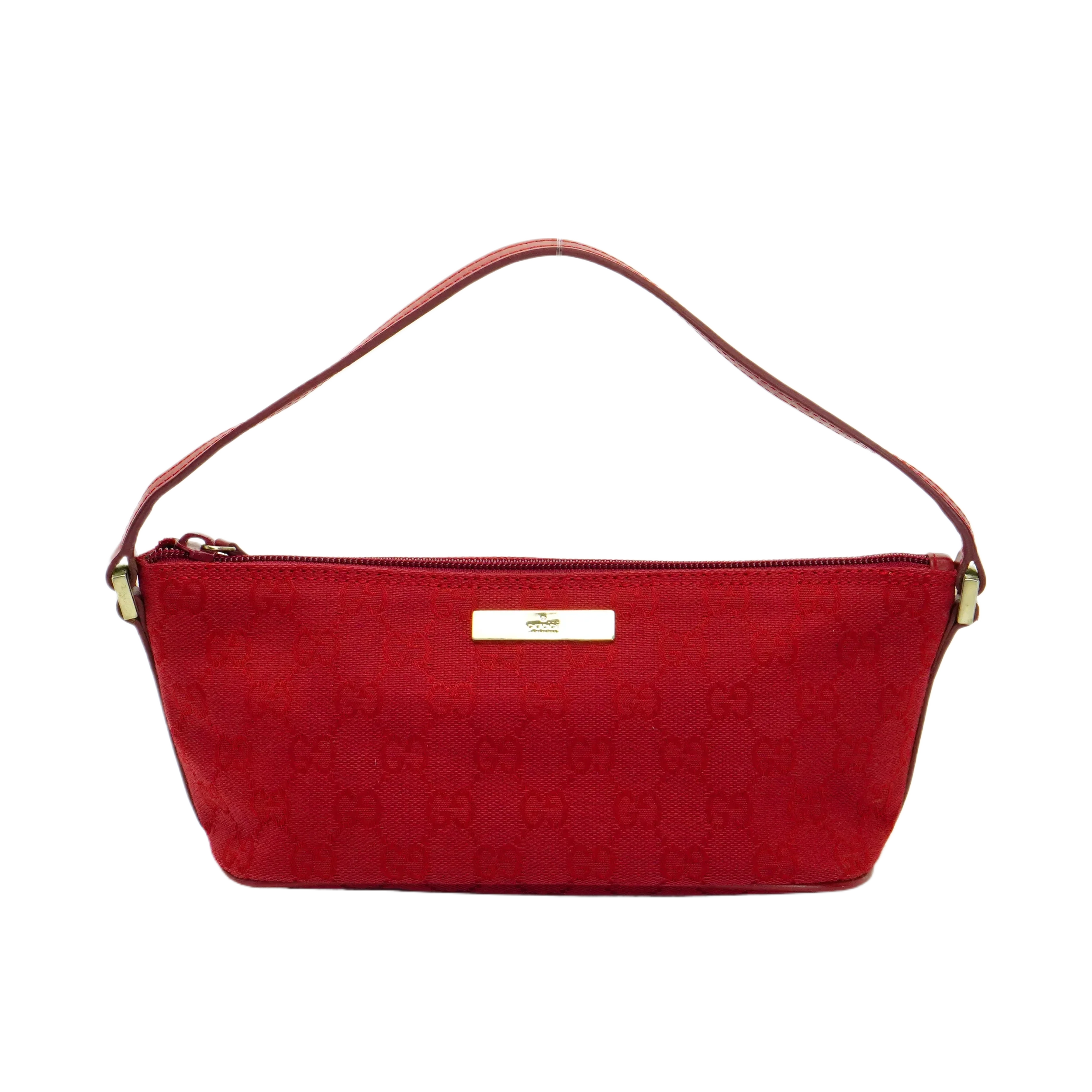 Gucci Cherry Red GG Monogram Boat Pochette Bag