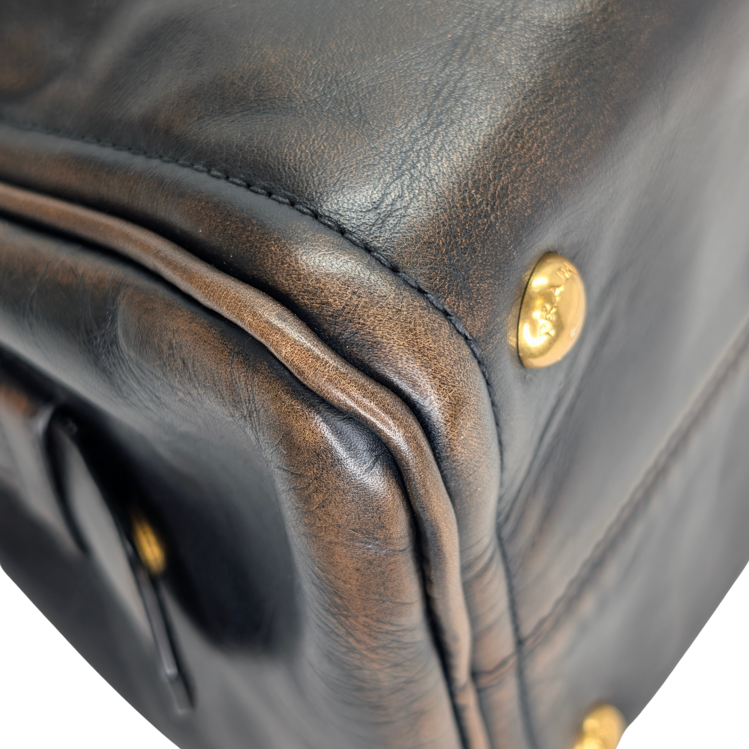 Prada Vitello Vintage Bowling Bag Distressed Black