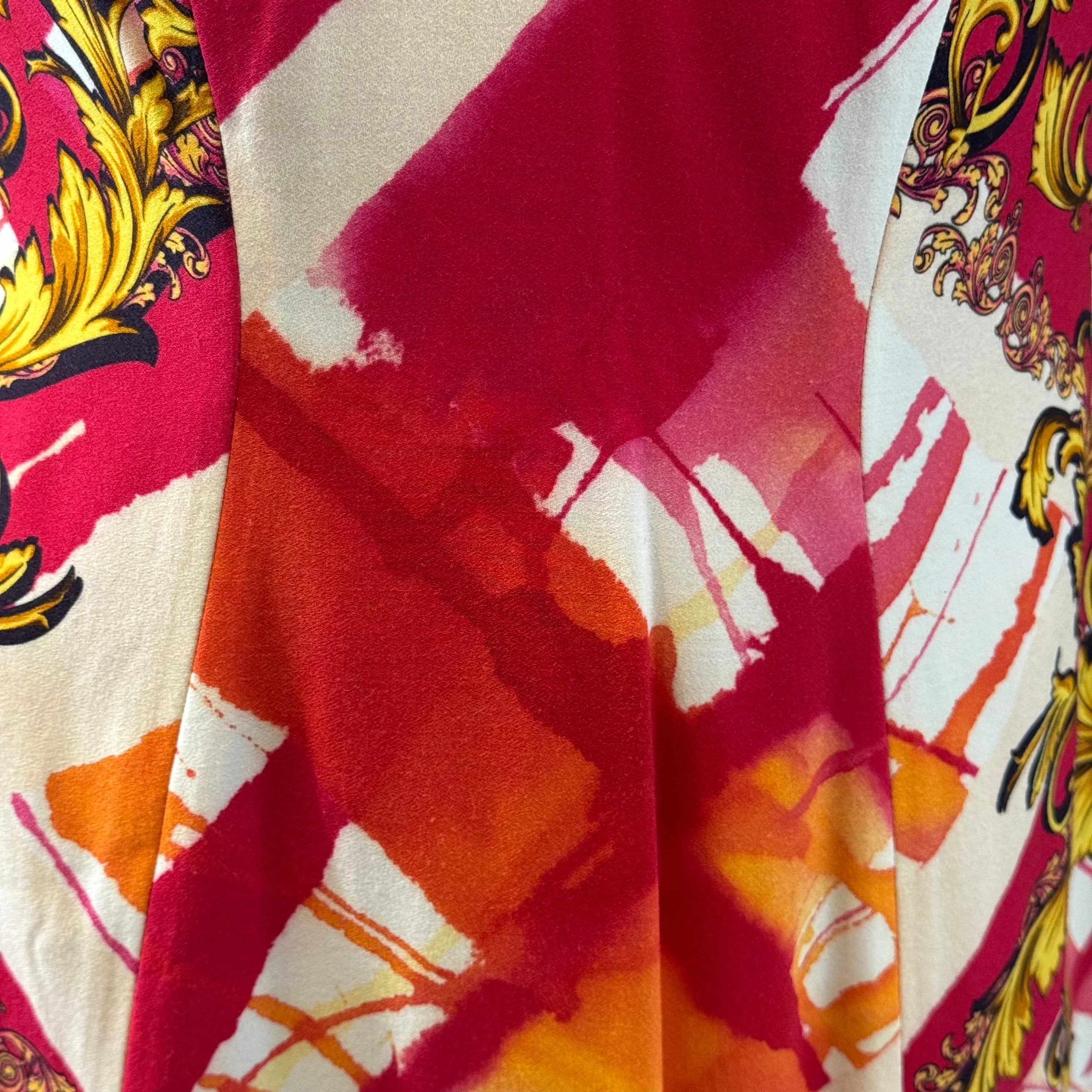 Versace Pink x Orange Baroque Print Sleeveless Dress Size 42