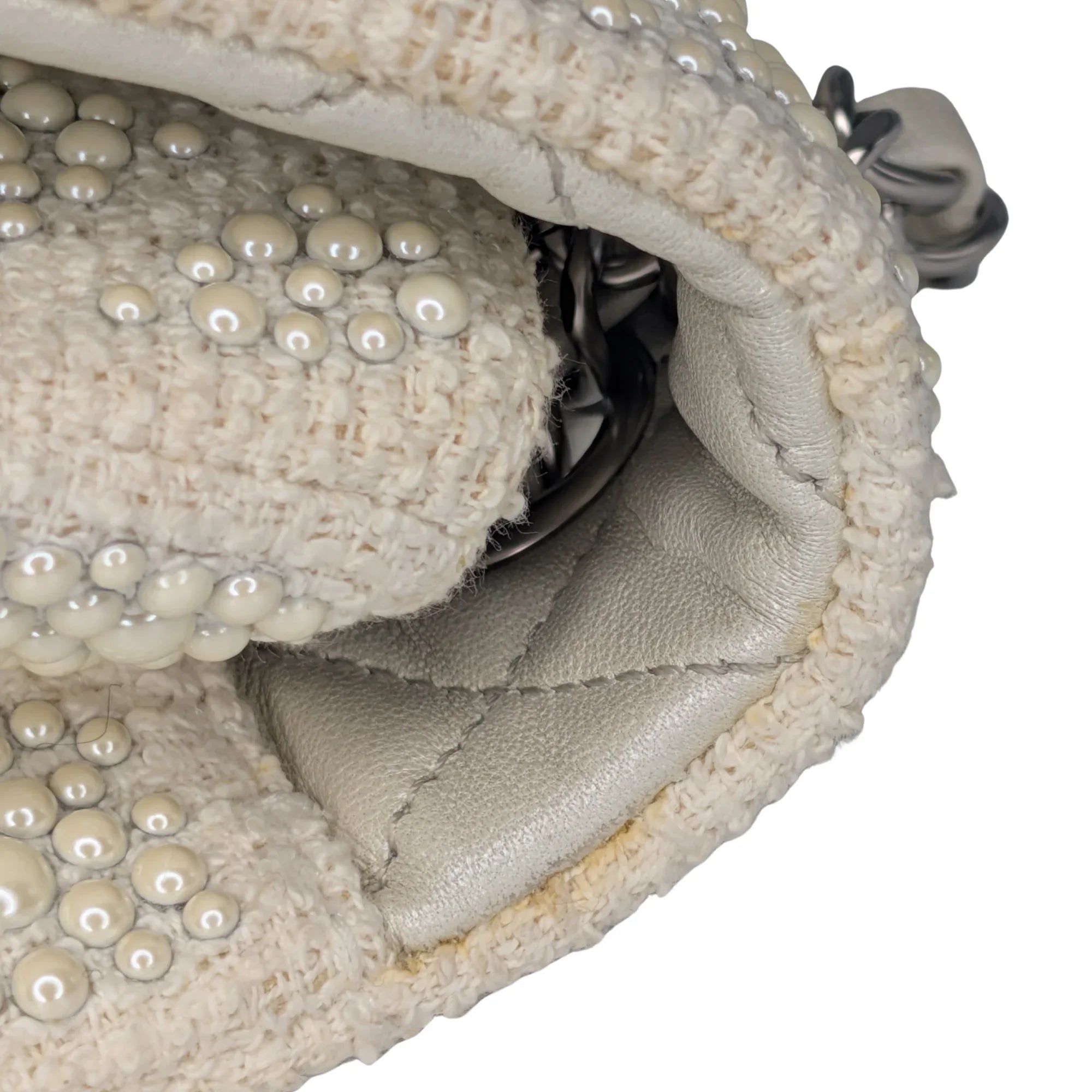 Chanel Classic Flap Pearl Embellished Shoulder Bag White - Lost Designer