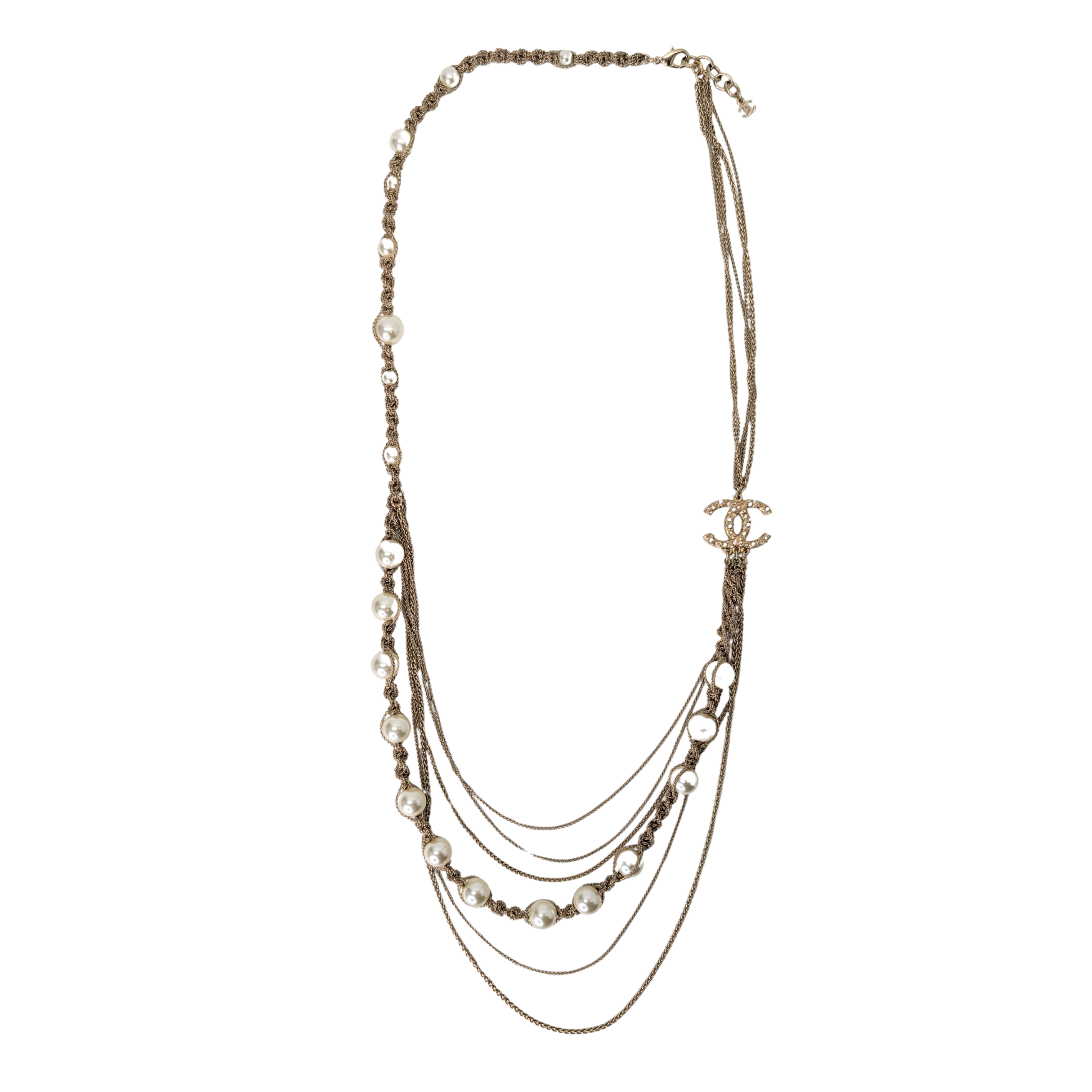 Chanel Faux Pearl & Strass CC Multi-Strand Chain Necklace
