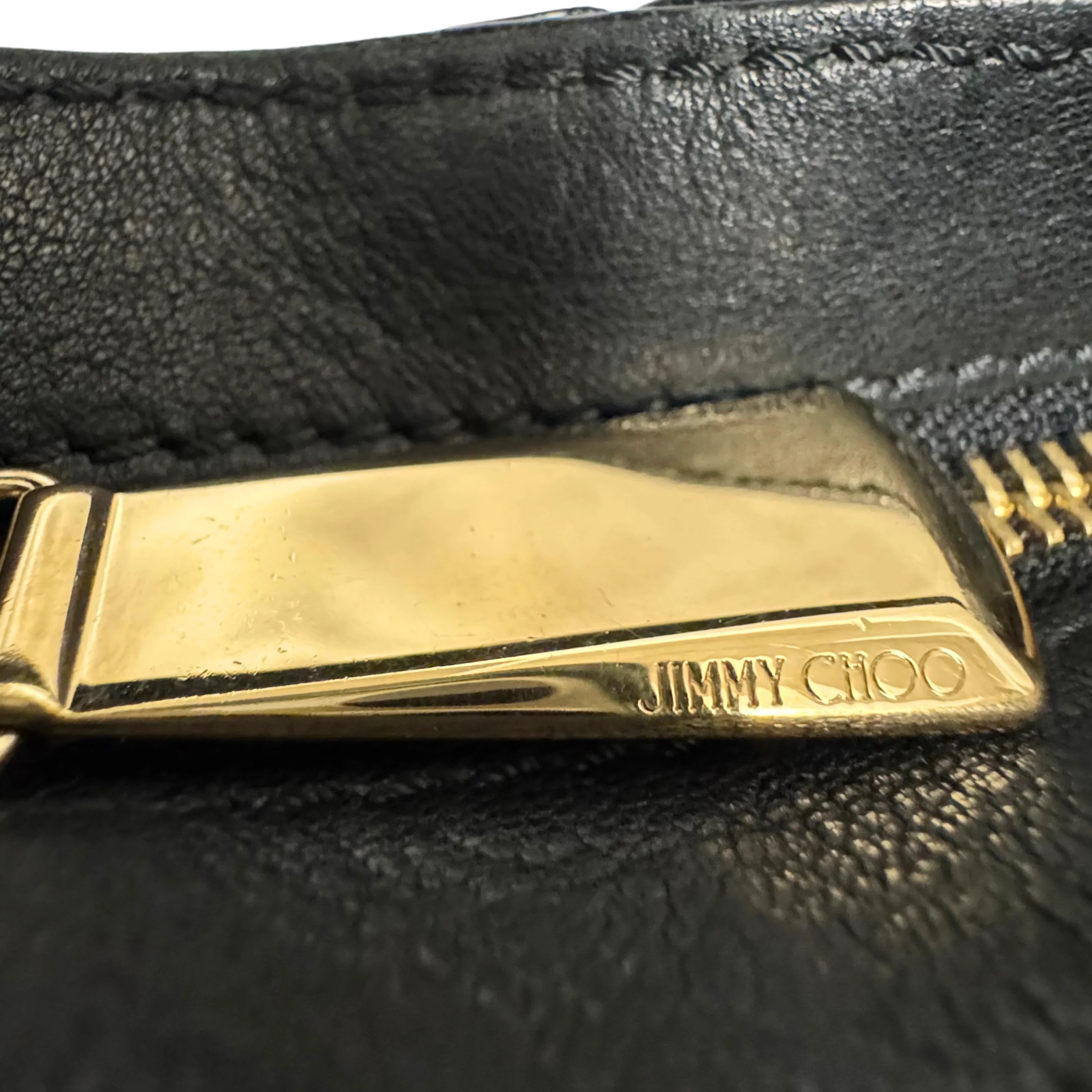 Jimmy Choo Black Leather Tote Bag with Gold-Tone Hardware