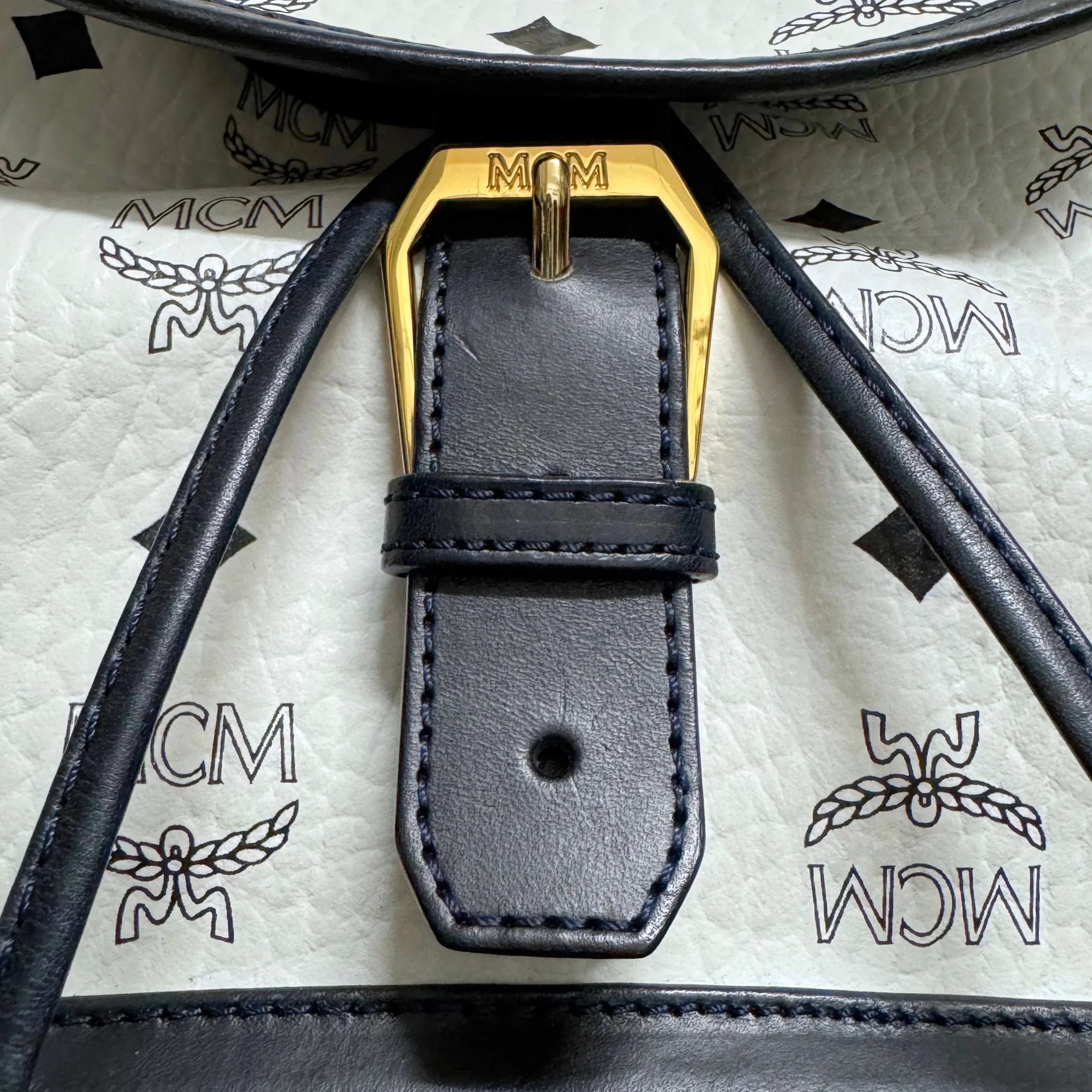 MCM Heritage Drawstring Backpack White
