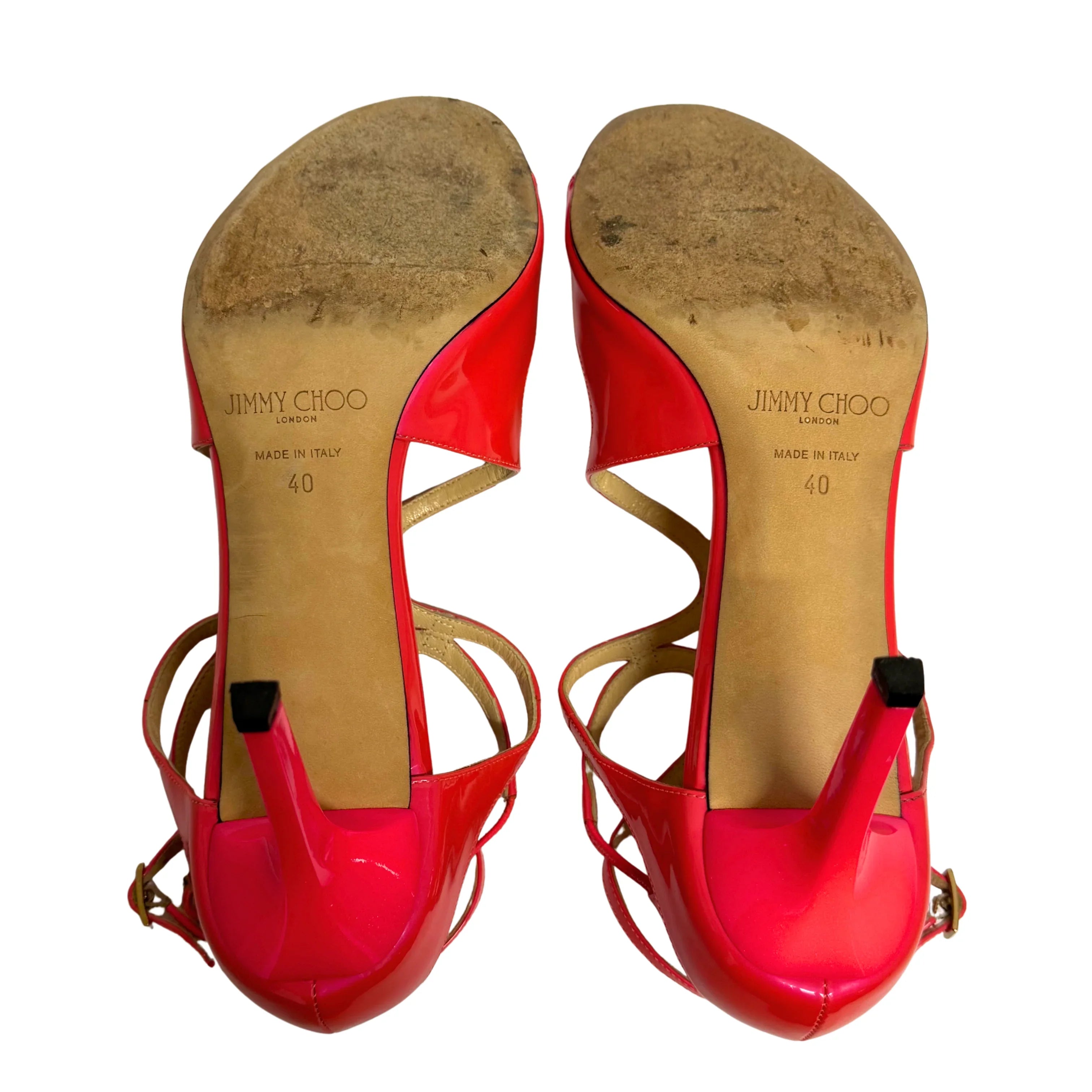 Jimmy Choo Lang 100 Patent Leather Sandals Pumps Neon Pink size 40