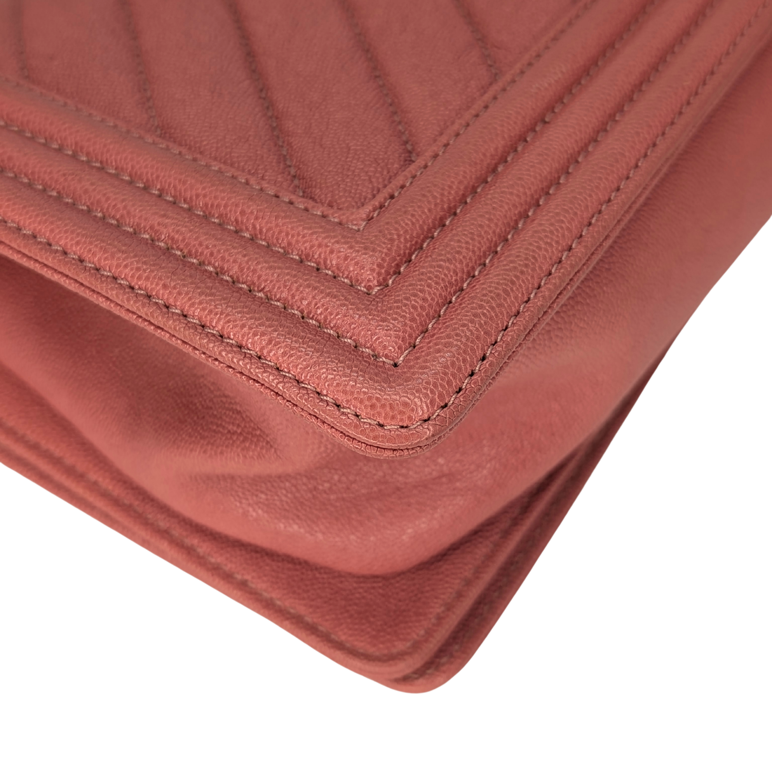 Chanel Caviar Chevron Quilted Medium Boy Flap Pink