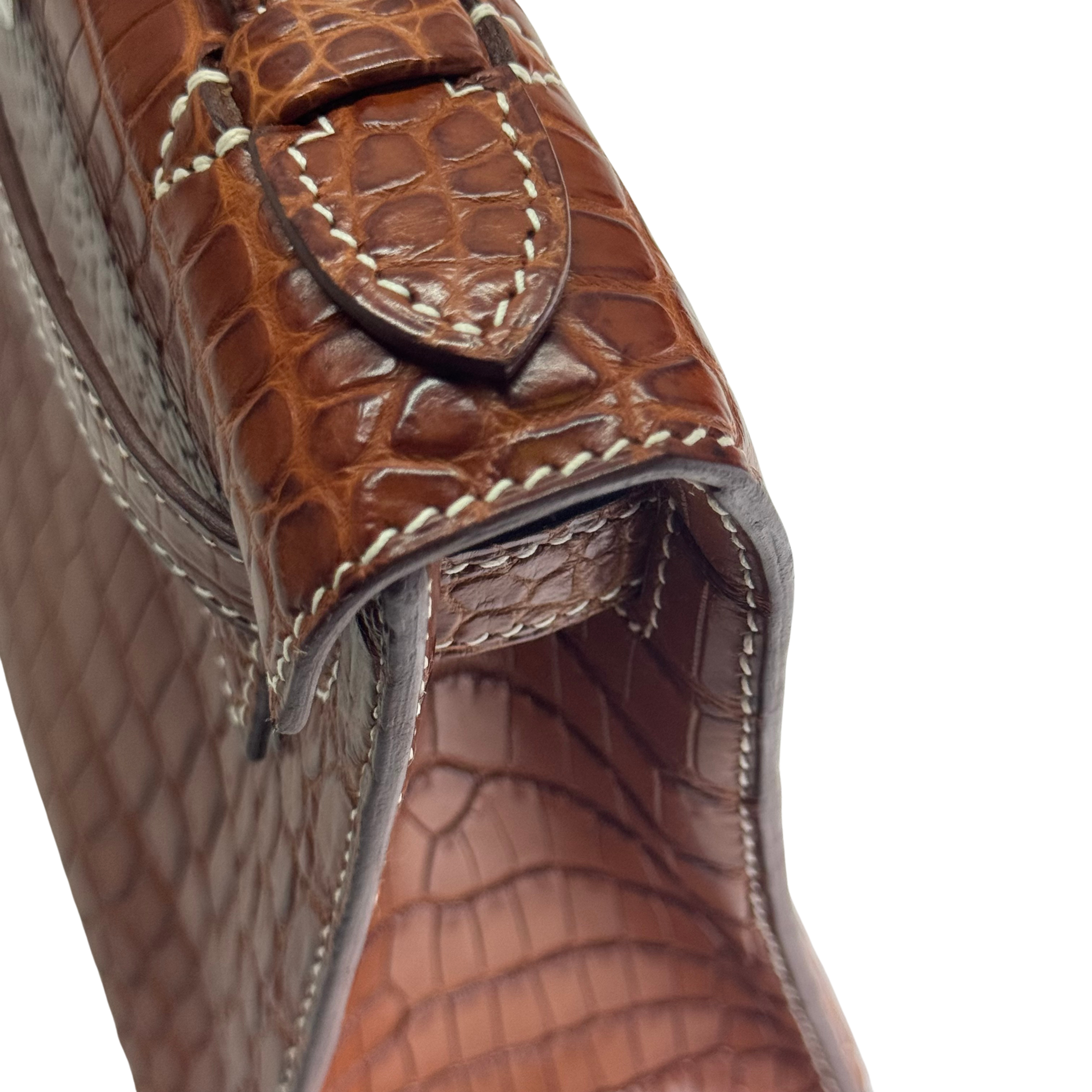 Hermes Kelly Pochette Fauve Niloticus Crocodile PHW □ J Stamp