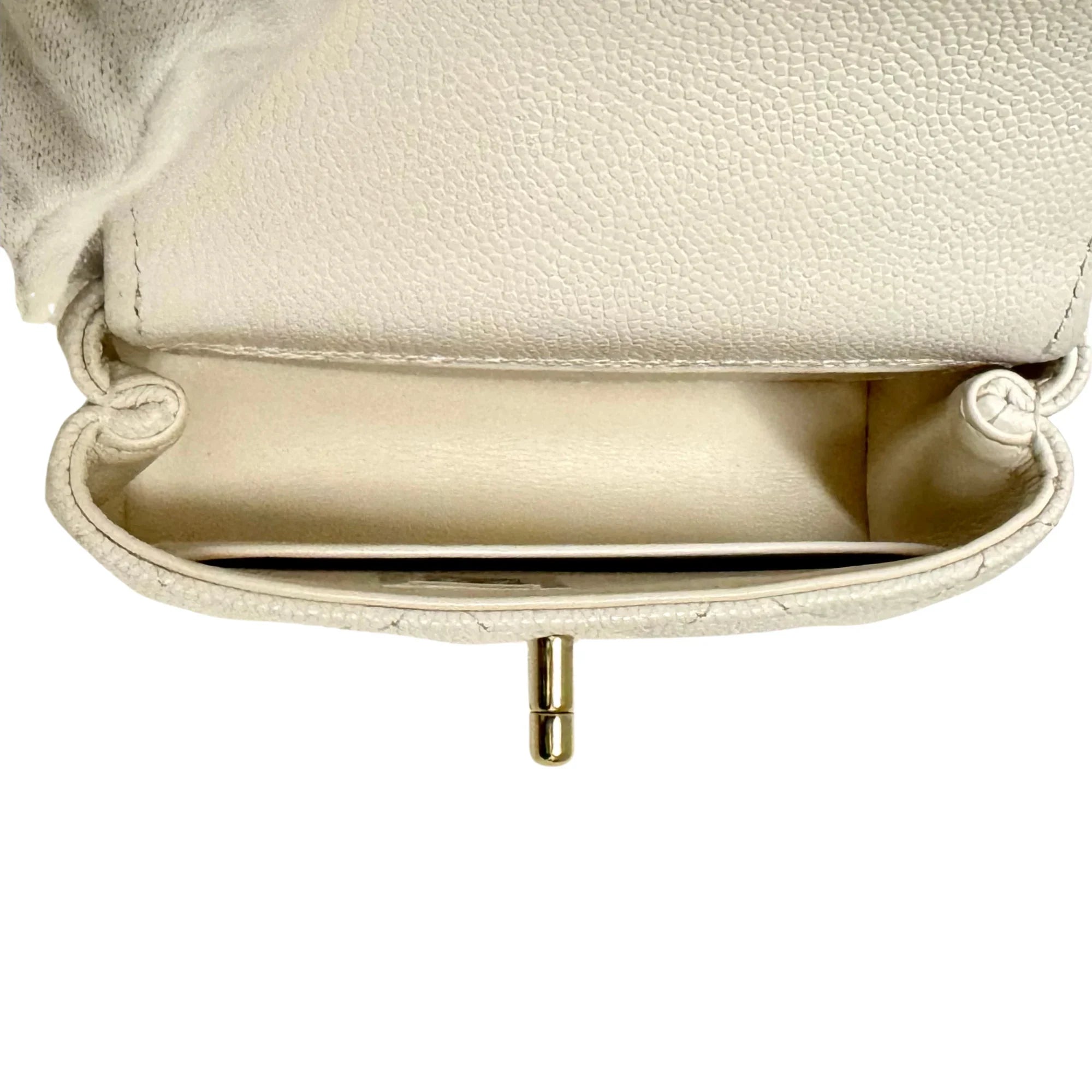 Chanel Micro Coco Handle Bag in White Caviar Leather