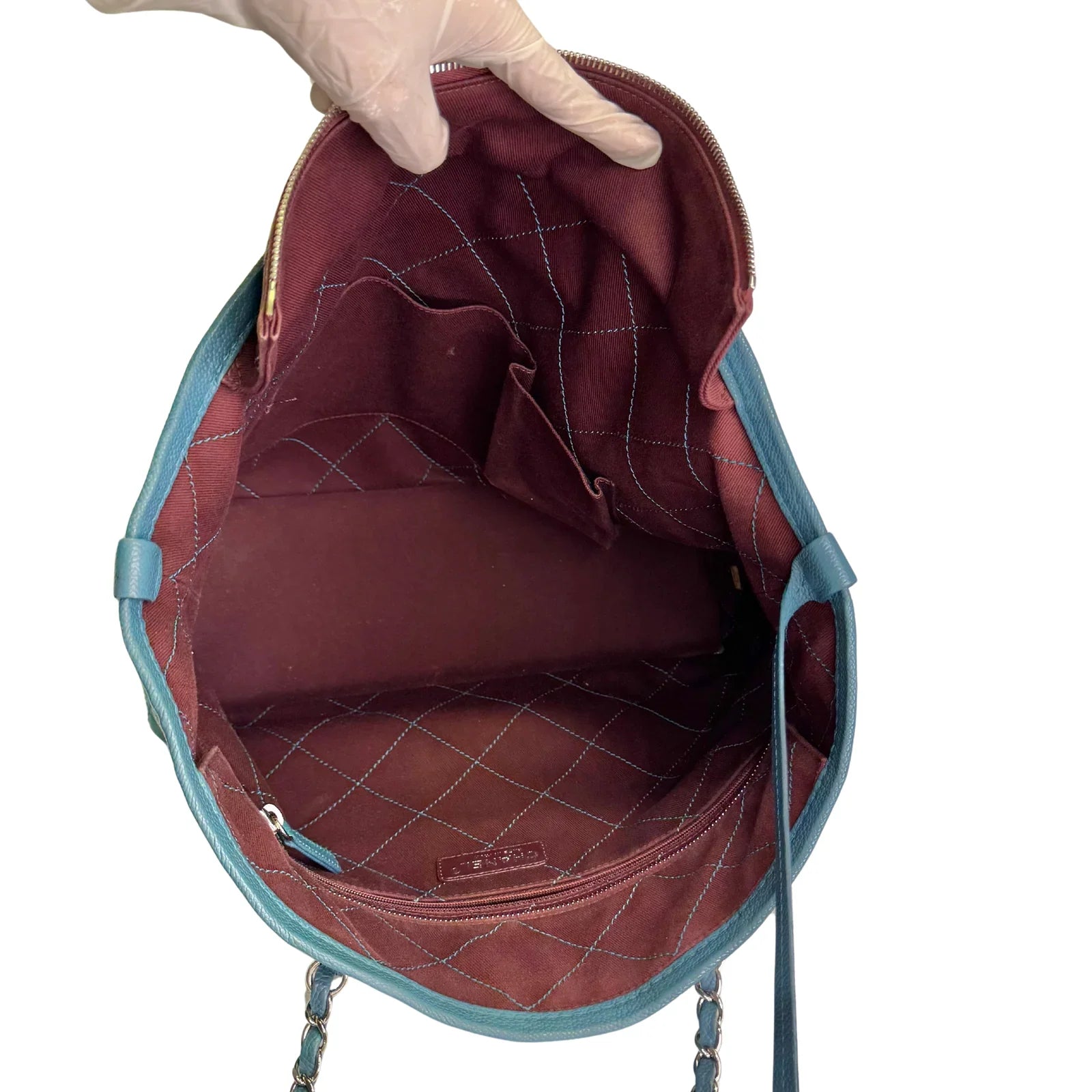 Chanel Everyday Grained Calfskin Quilted Bag Teal Blue - Lost Designer