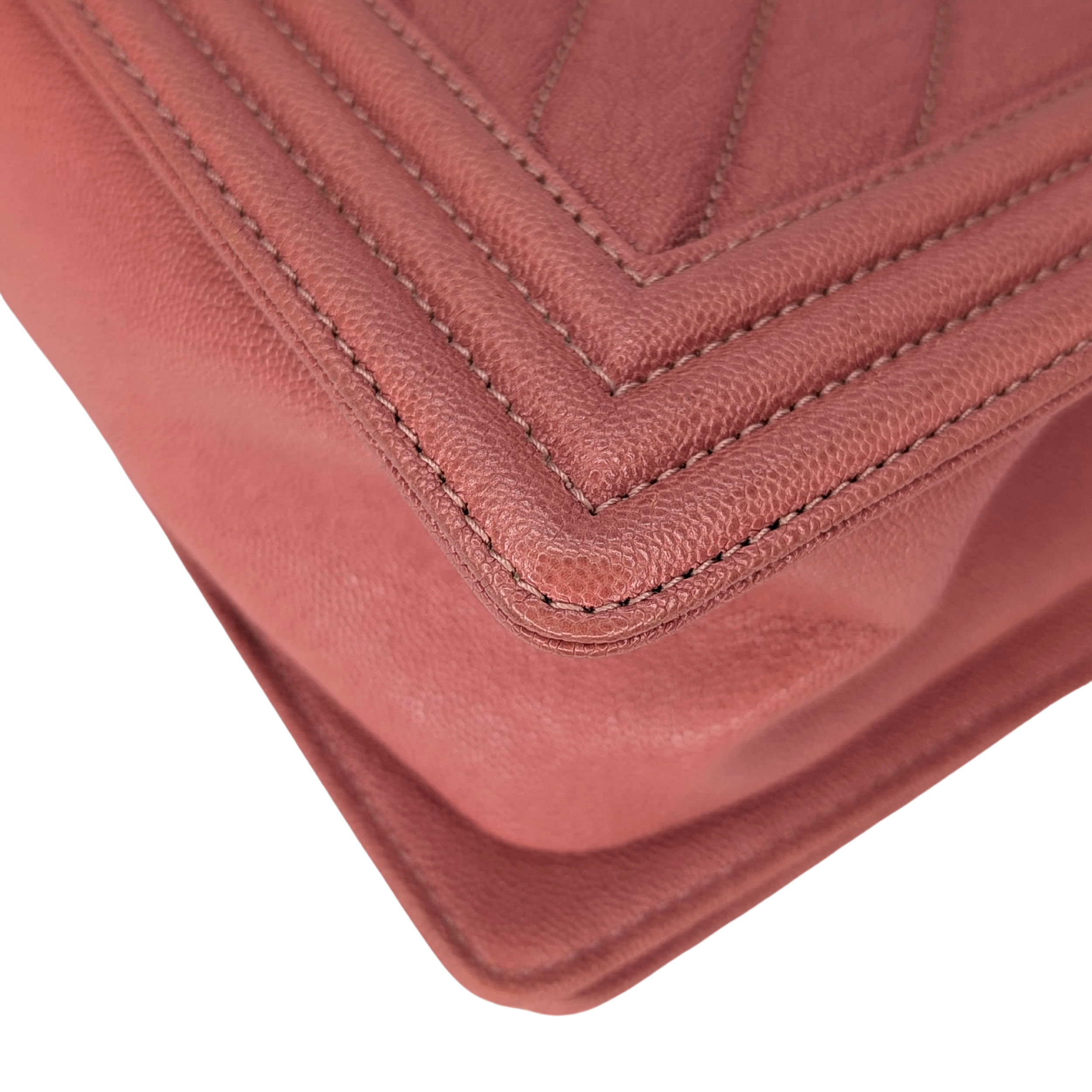 Chanel Caviar Chevron Quilted Medium Boy Flap Pink