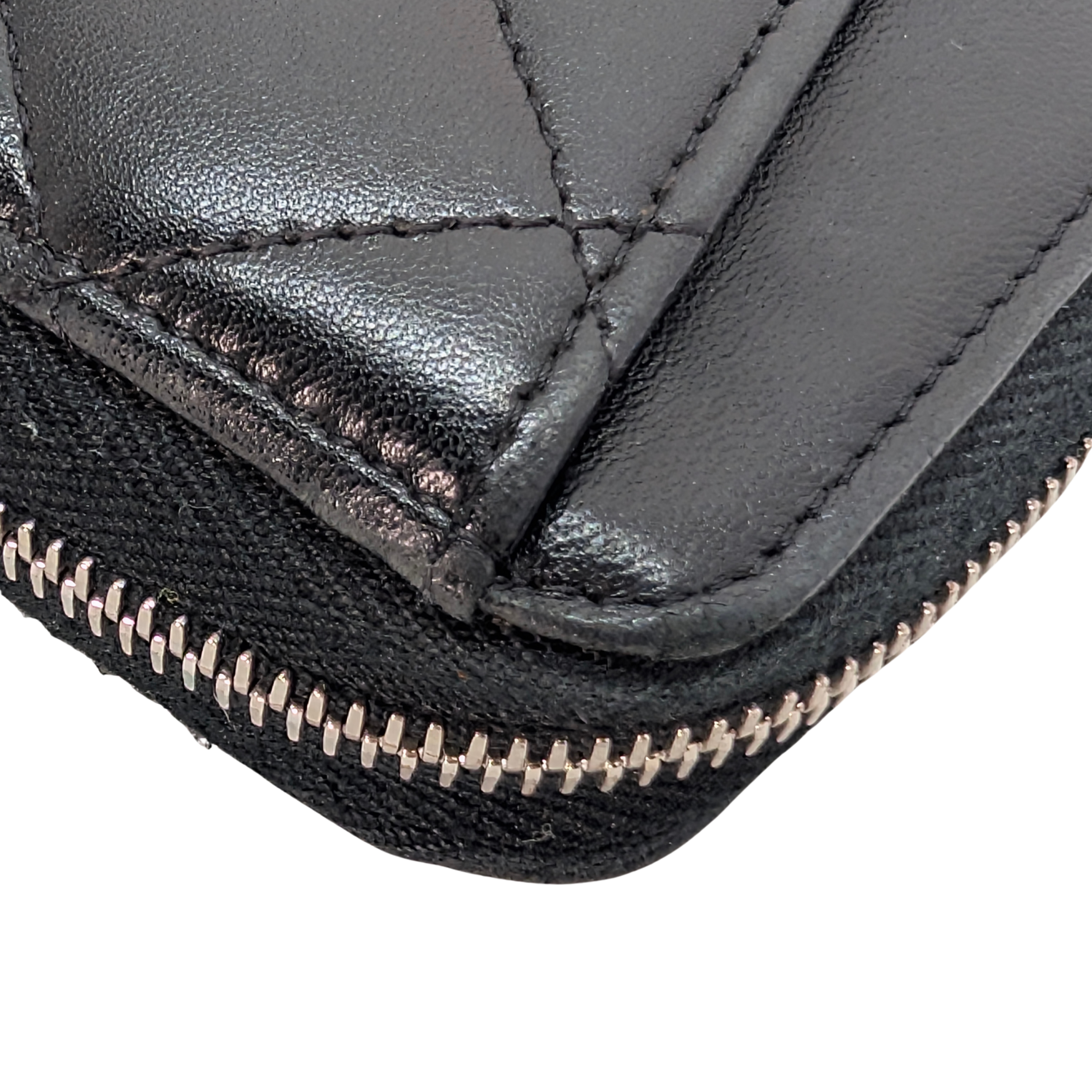 Chanel Lambskin Quilted Large Gusset Zip Around Wallet Black