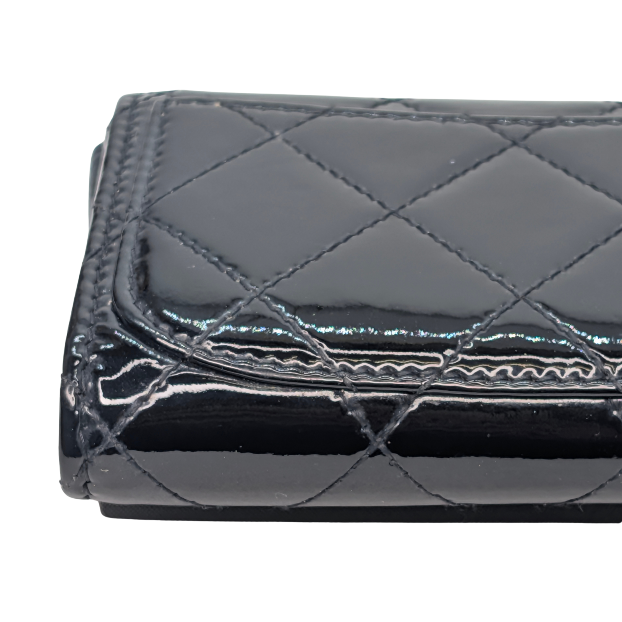 Chanel Classic Single Flap Small Matelassè Patent Folding Wallet Black