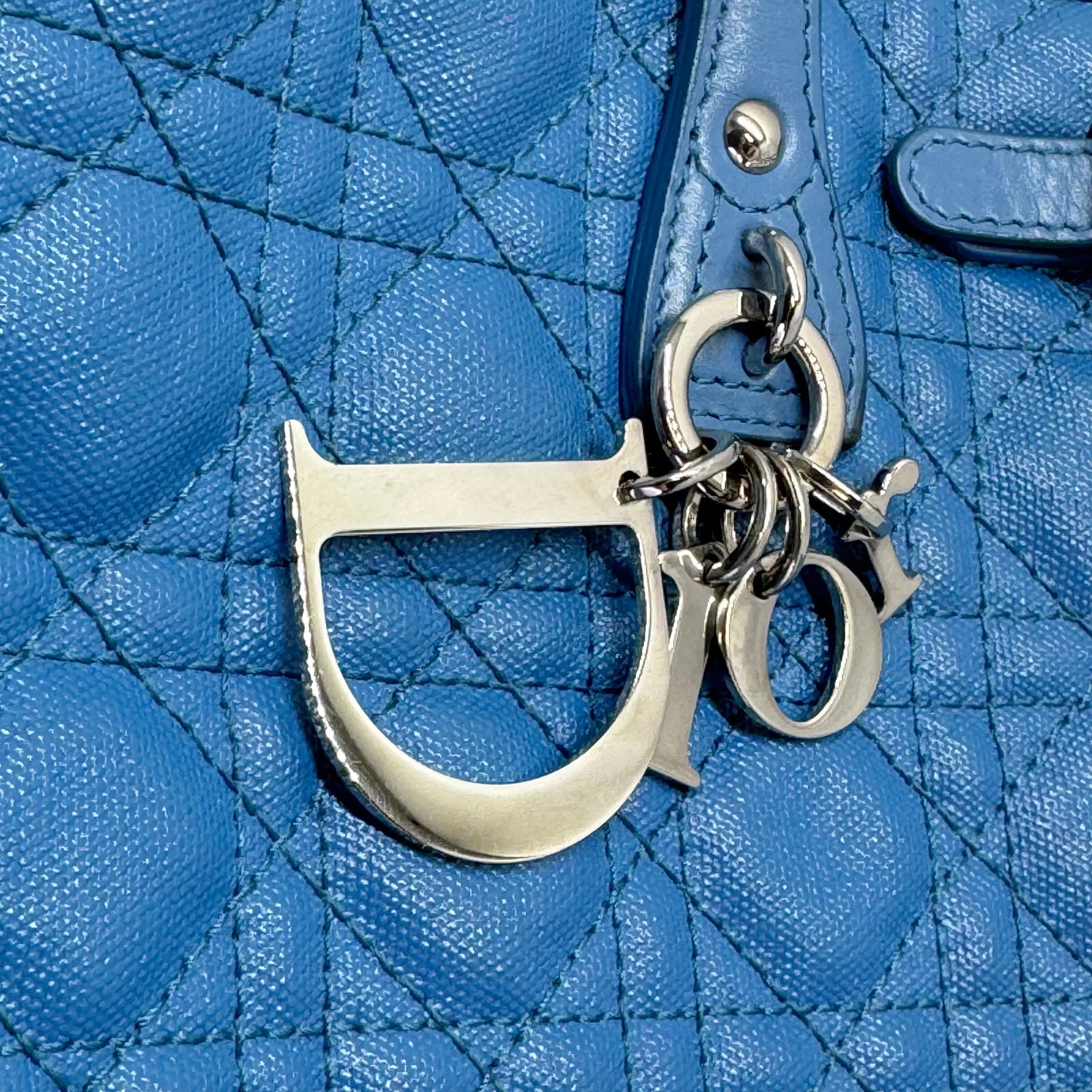 Dior Cannage Medium Panarea Tote Canvas Cobalt Blue - Lost Designer