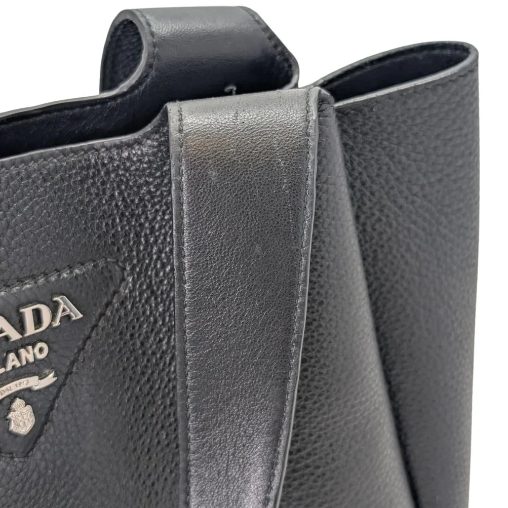 Prada Daino Soft Medium Dynamique Tote Bag Black - Lost Designer