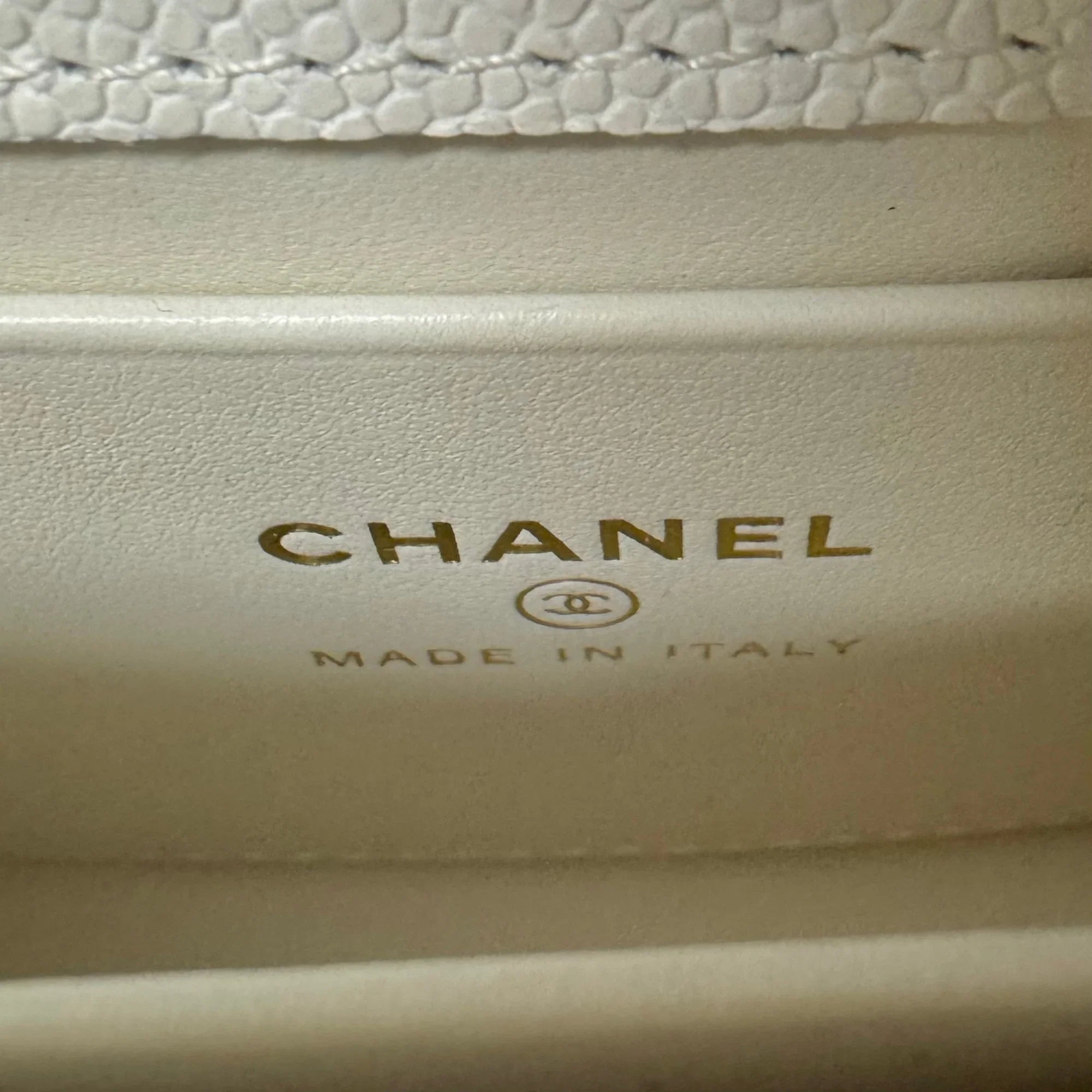 Chanel Micro Coco Handle Bag in White Caviar Leather