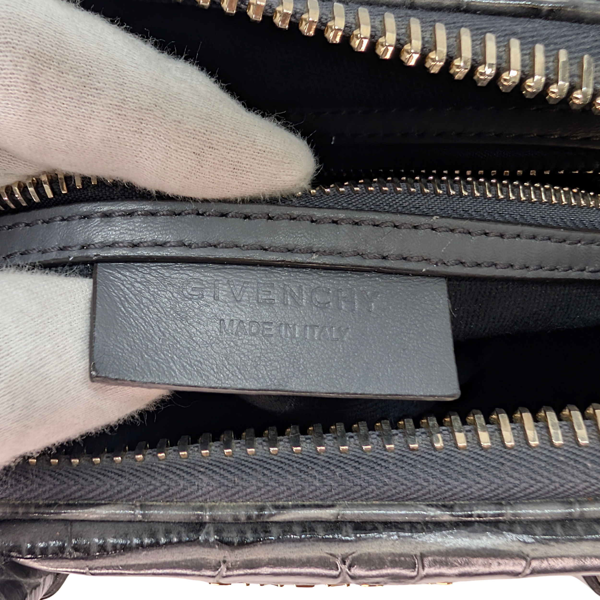 Givenchy Small Antigona Black Crocodile Embossed Bag Storm Grey