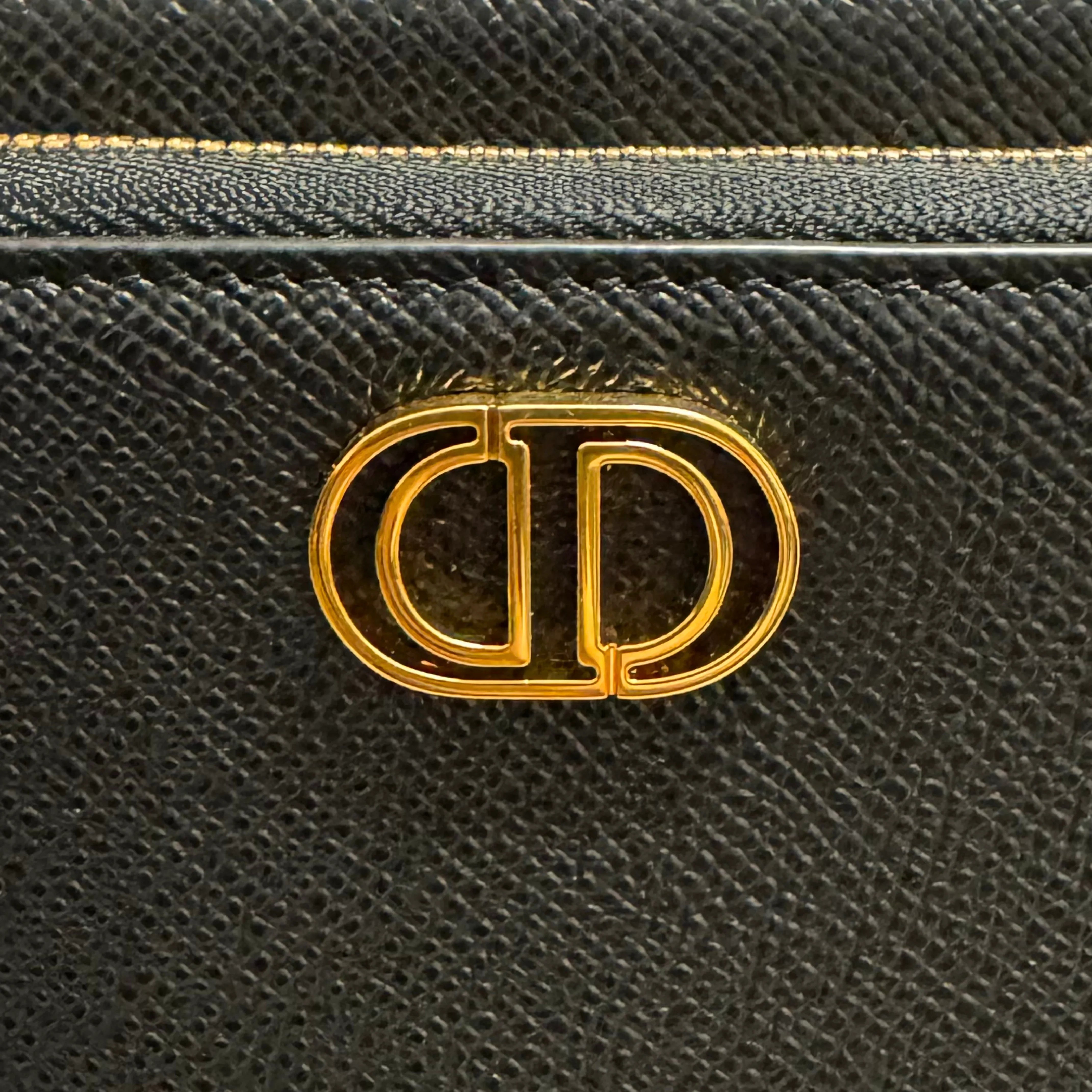 Christian Dior Caro Grained Leather Double Pouch Crossbody Bag Black
