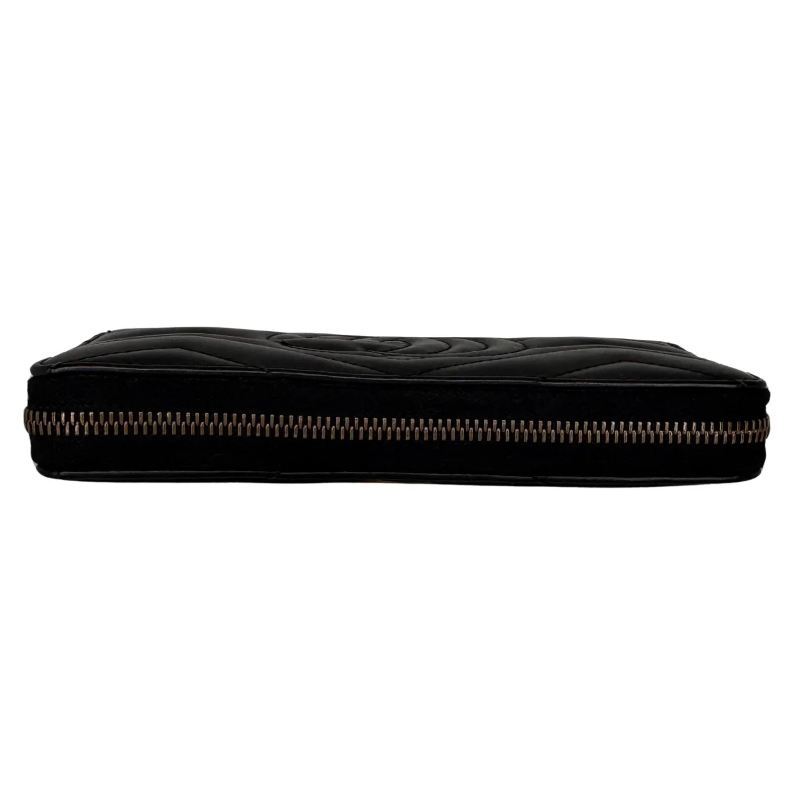Gucci GG Marmont Zip-Around Long Wallet Black Matelassé Chevron Leather
