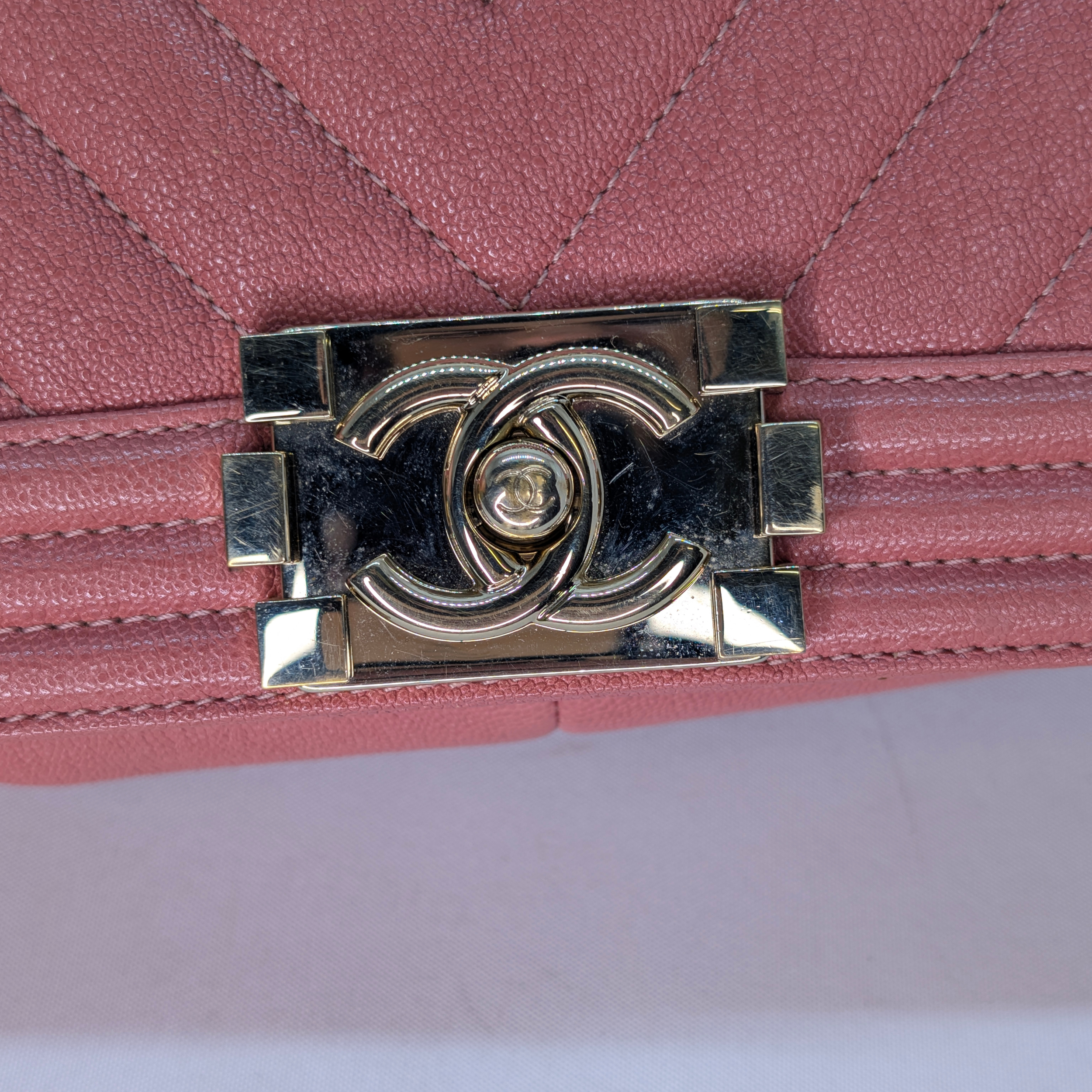 Chanel Caviar Chevron Quilted Medium Boy Flap Pink