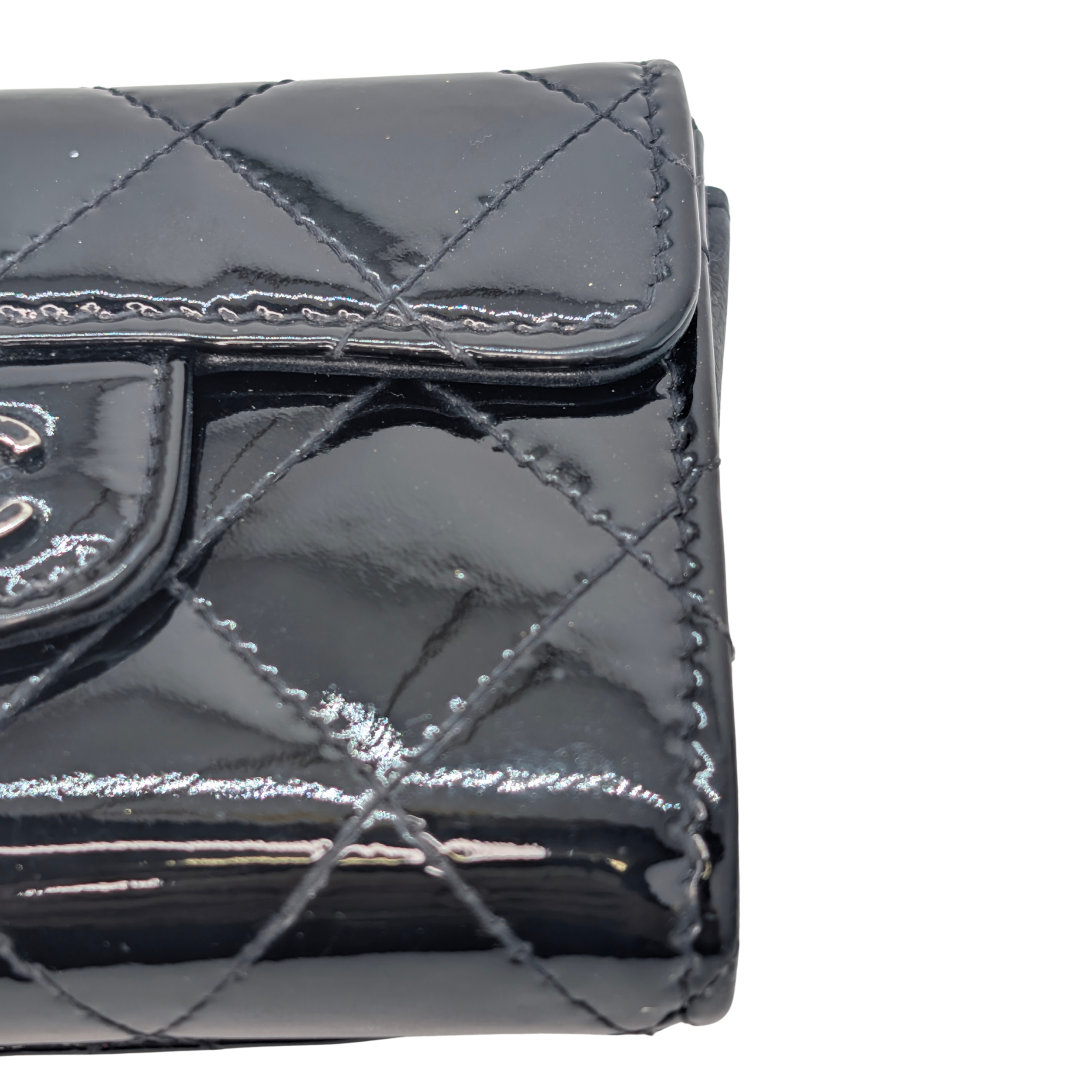 Chanel Classic Single Flap Small Matelassè Patent Folding Wallet Black