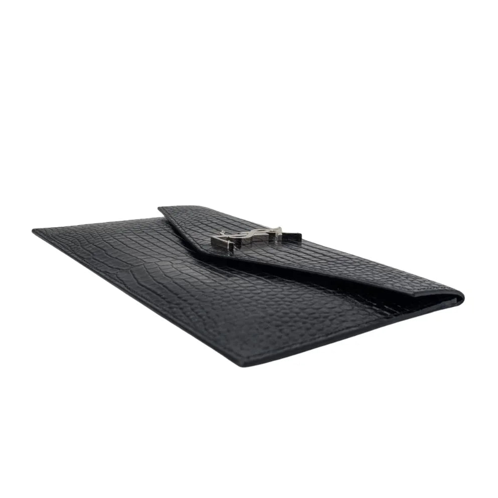 Saint Laurent Small Uptown Pouch In Crocodile-Embossed Leather Black - Lost Designer