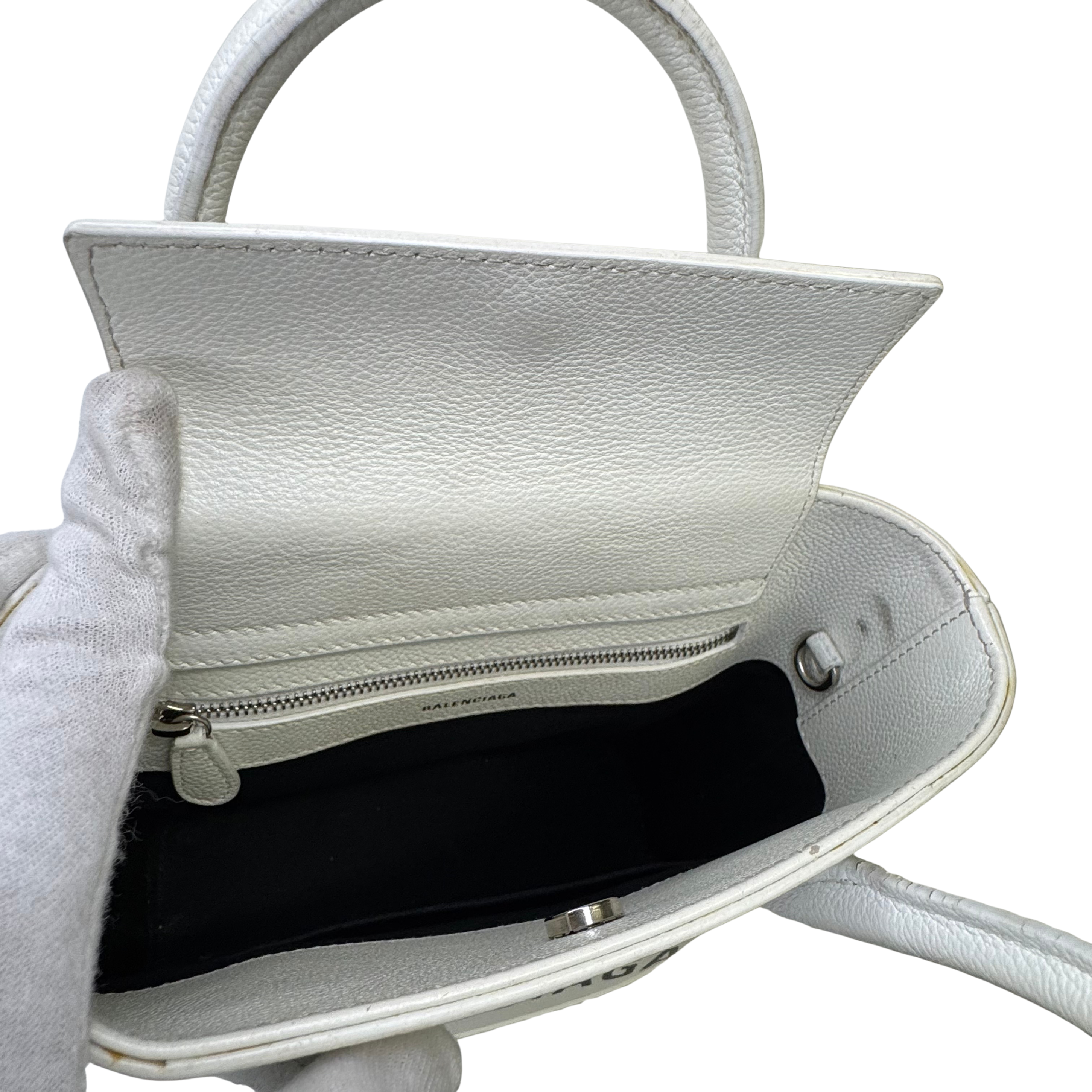 Balenciaga Ville XXS Shoulder Leather Bag w Strap White
