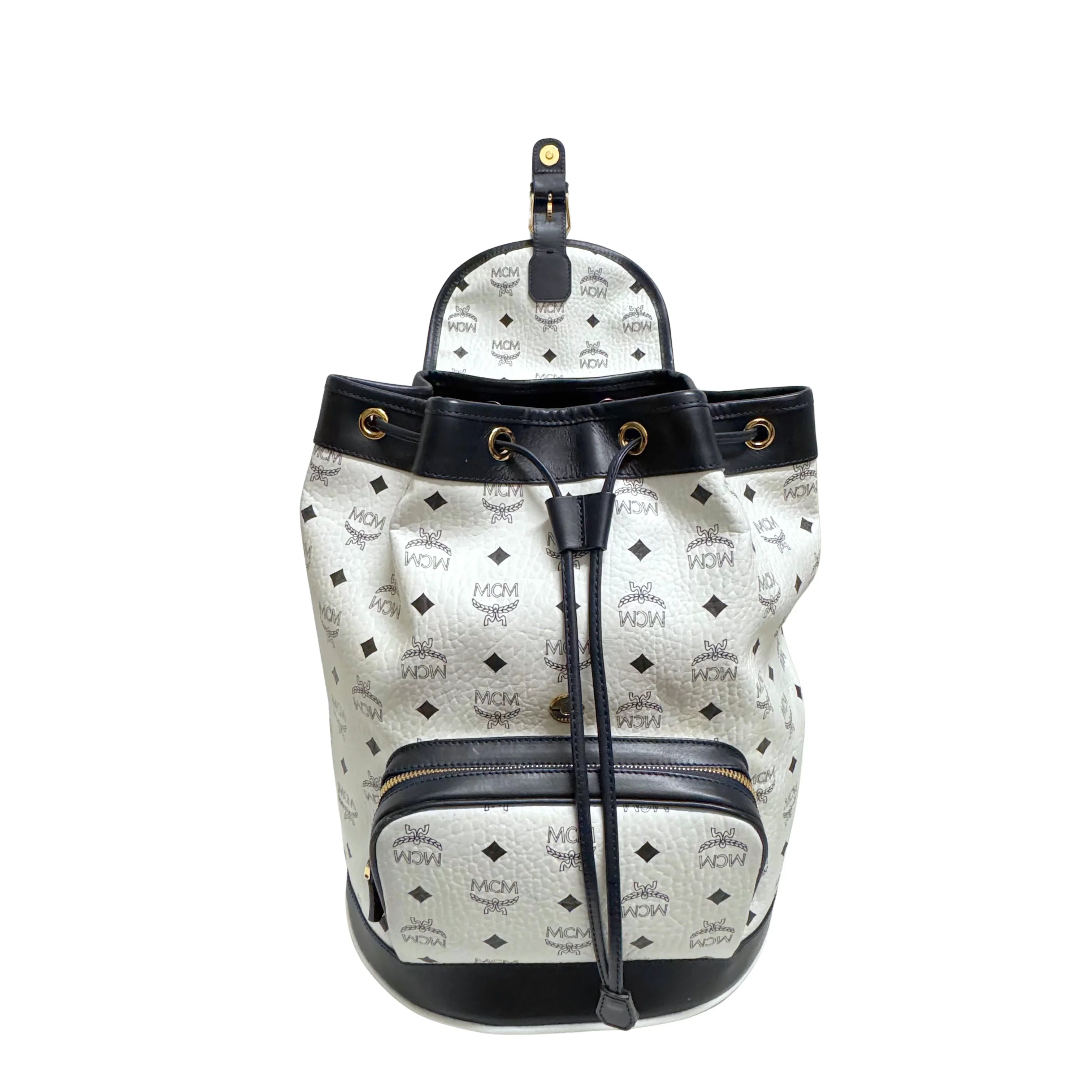 MCM Heritage Drawstring Backpack White