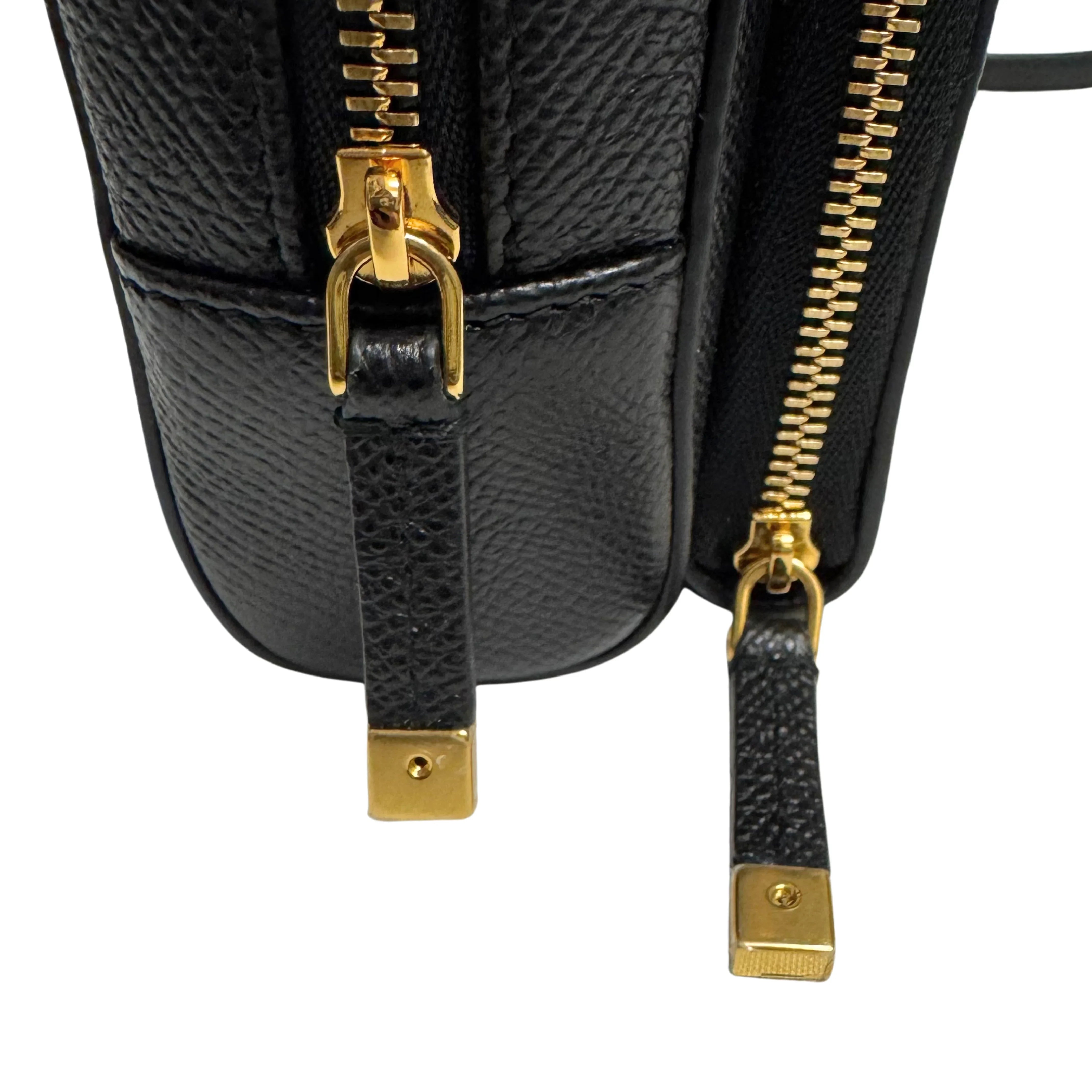 Christian Dior Caro Grained Leather Double Pouch Crossbody Bag Black