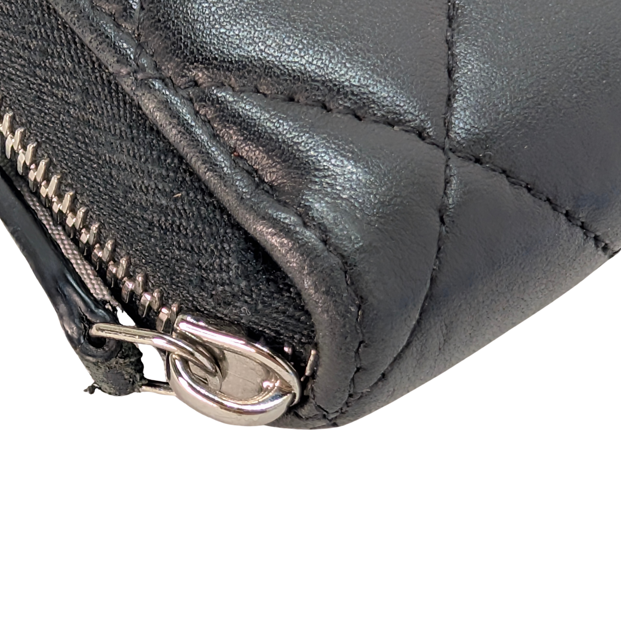 Chanel Lambskin Quilted Large Gusset Zip Around Wallet Black