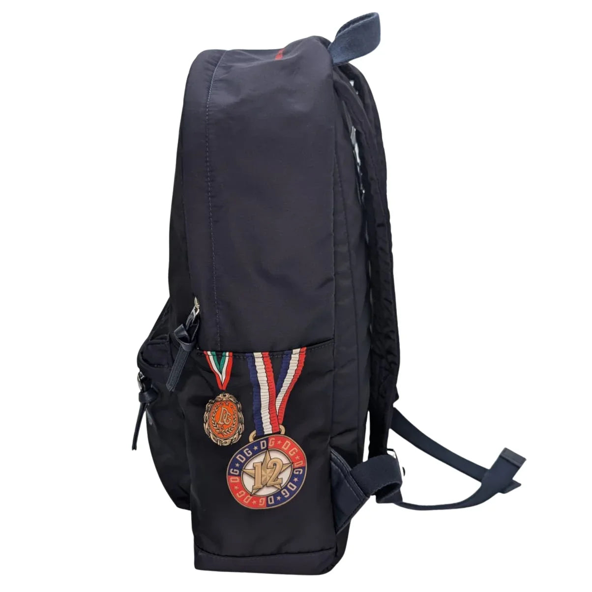 Dolce & Gabbana Backpack With Medal Print Nylon Navy Blue - Lost Designer