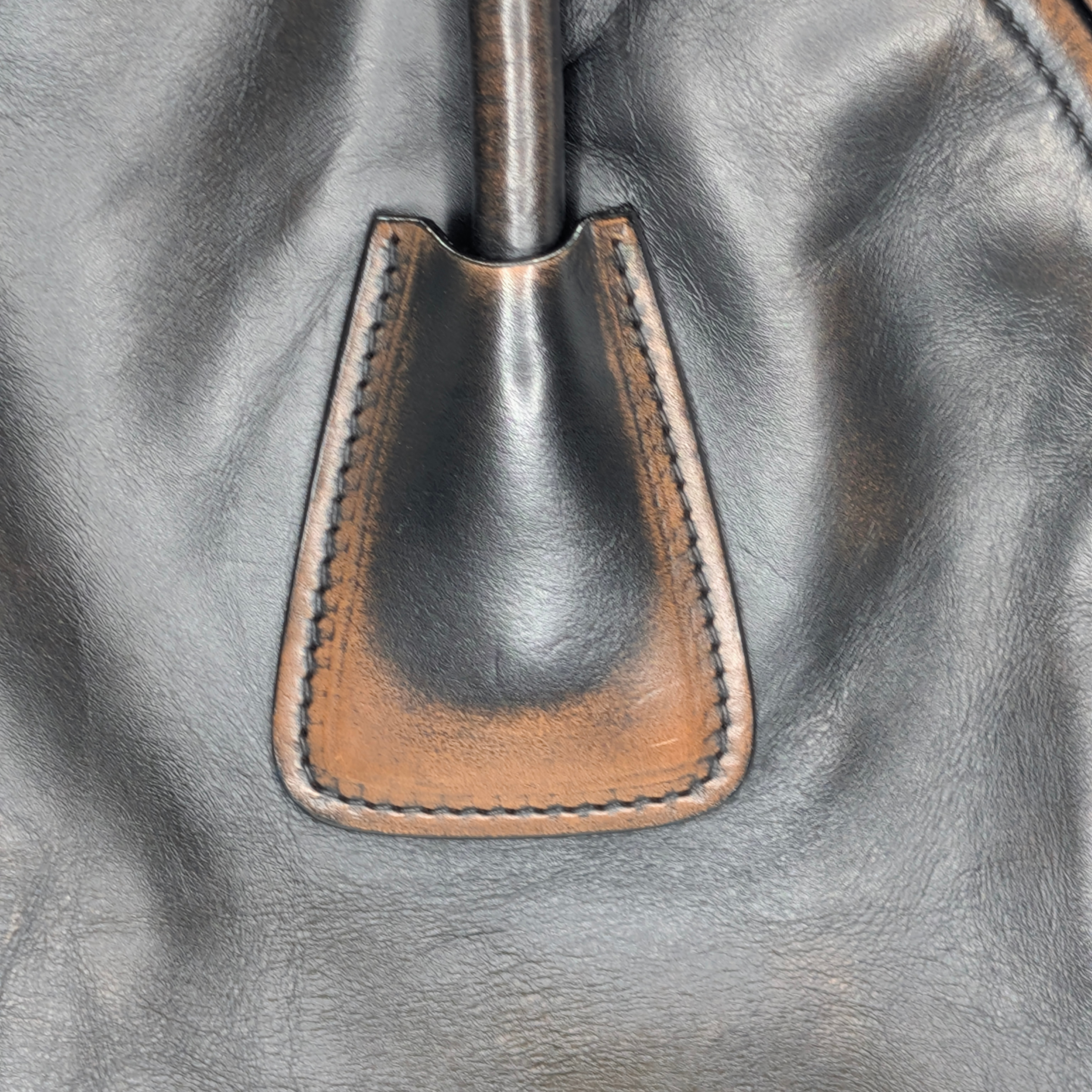 Prada Vitello Vintage Bowling Bag Distressed Black
