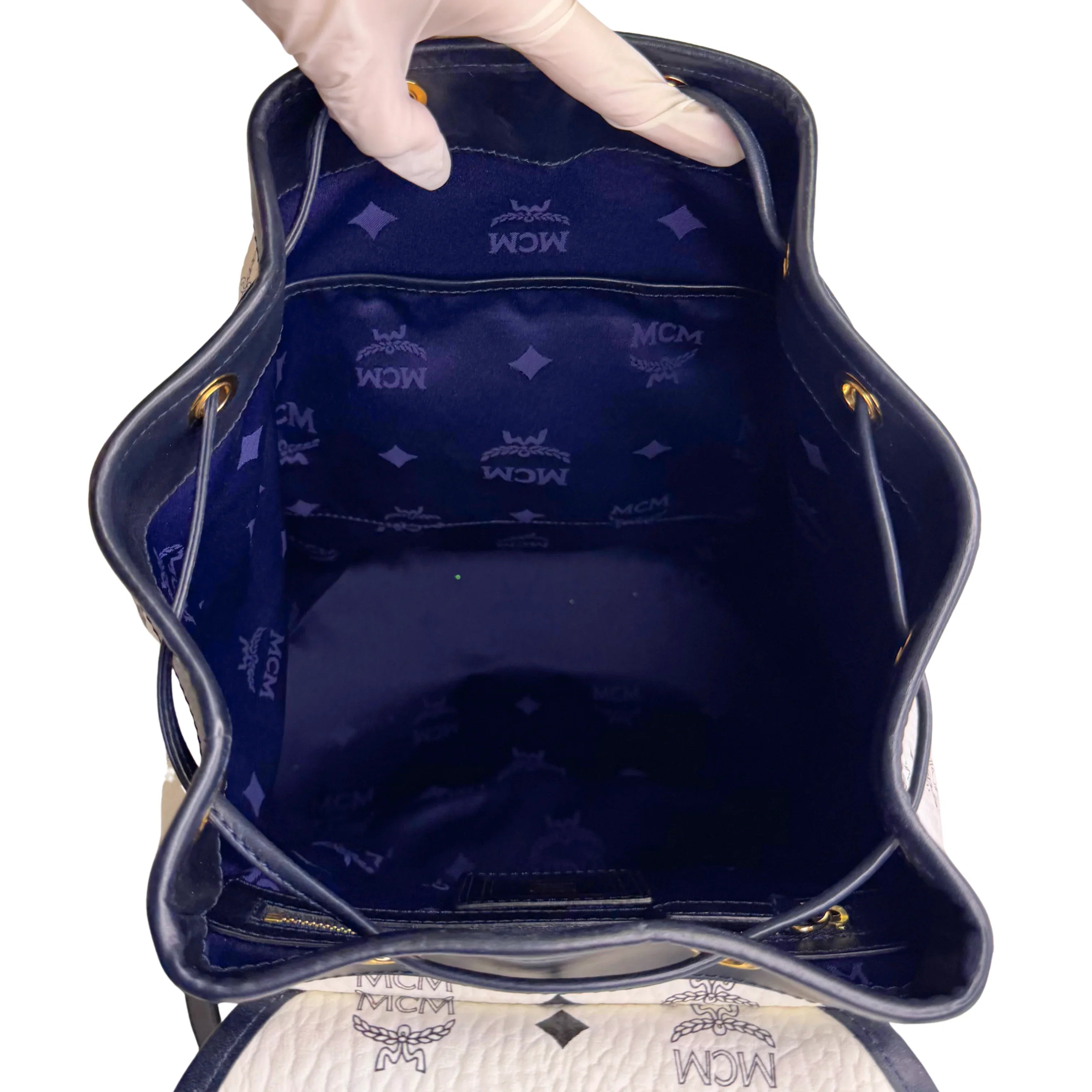 MCM Heritage Drawstring Backpack White