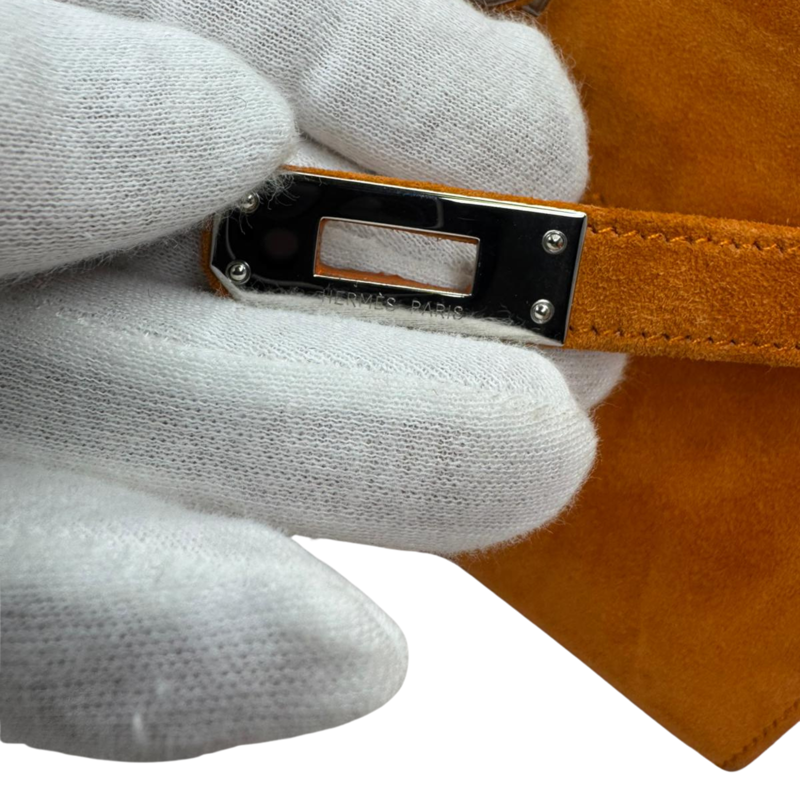Hermès Kelly Pochette Orange H Veau Doblis Suede PWH ☐ I Stamp