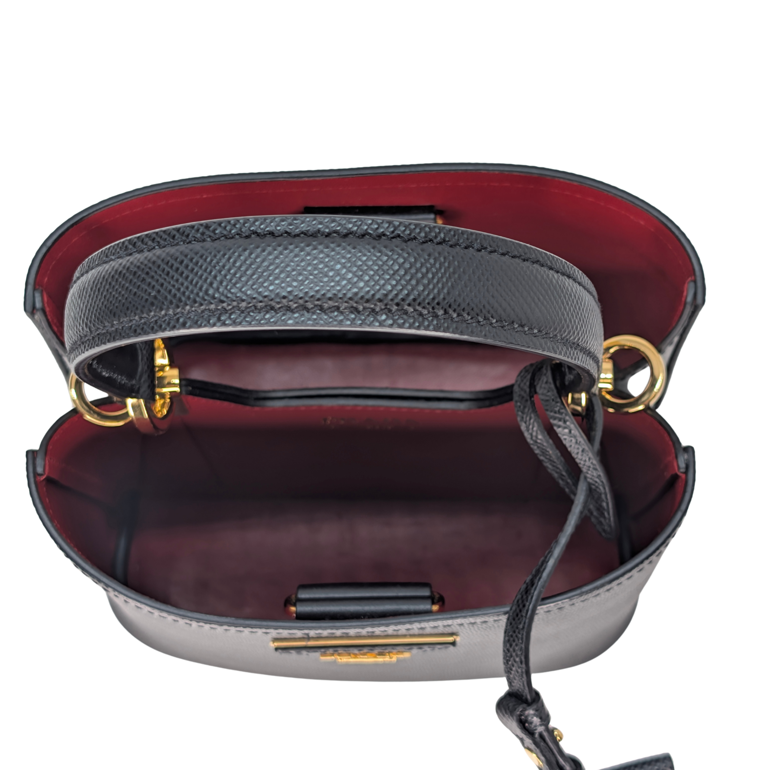 Prada Saffiano Cuir Small Panier Bucket Bag Black