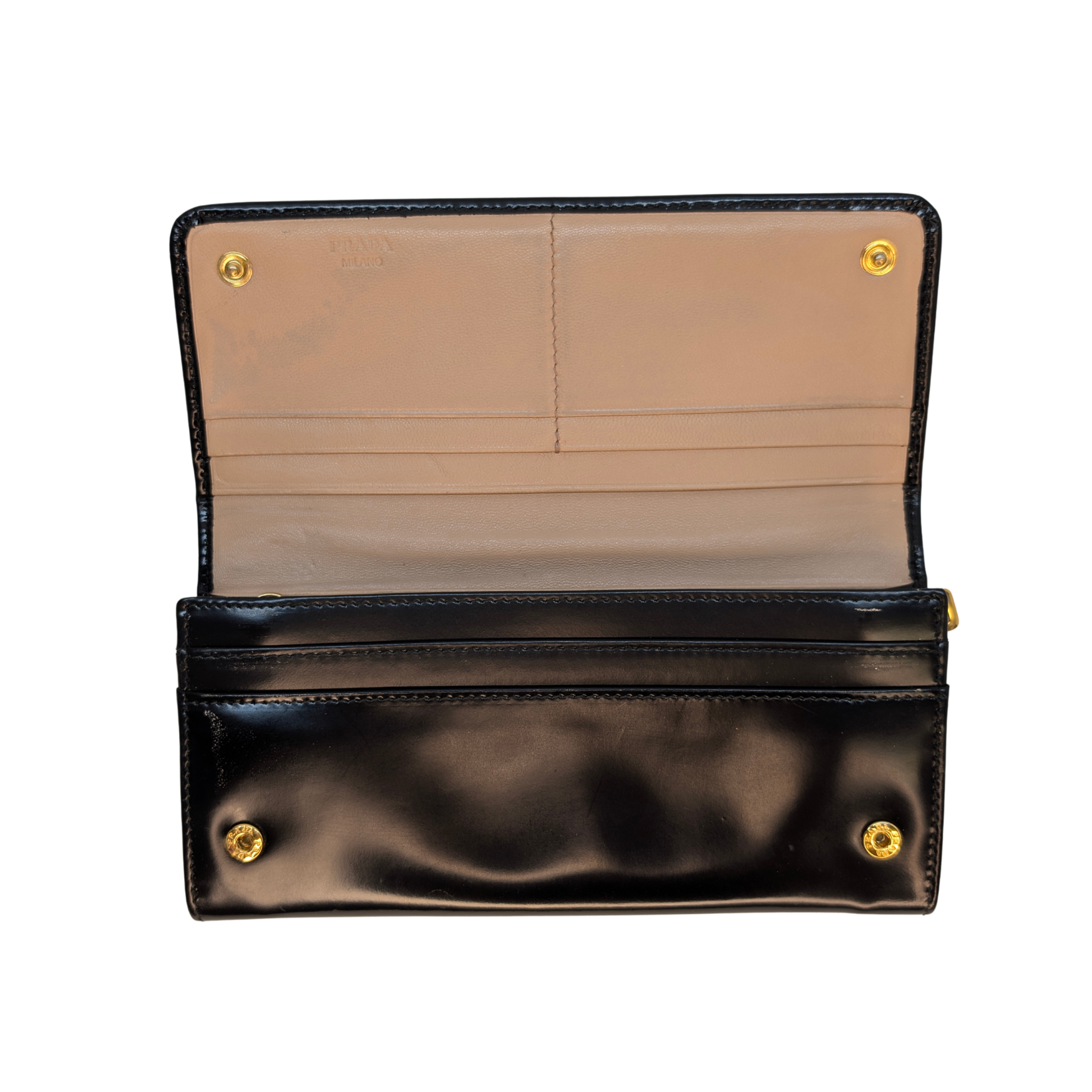 Prada Calfskin Leather Long Wallet Black