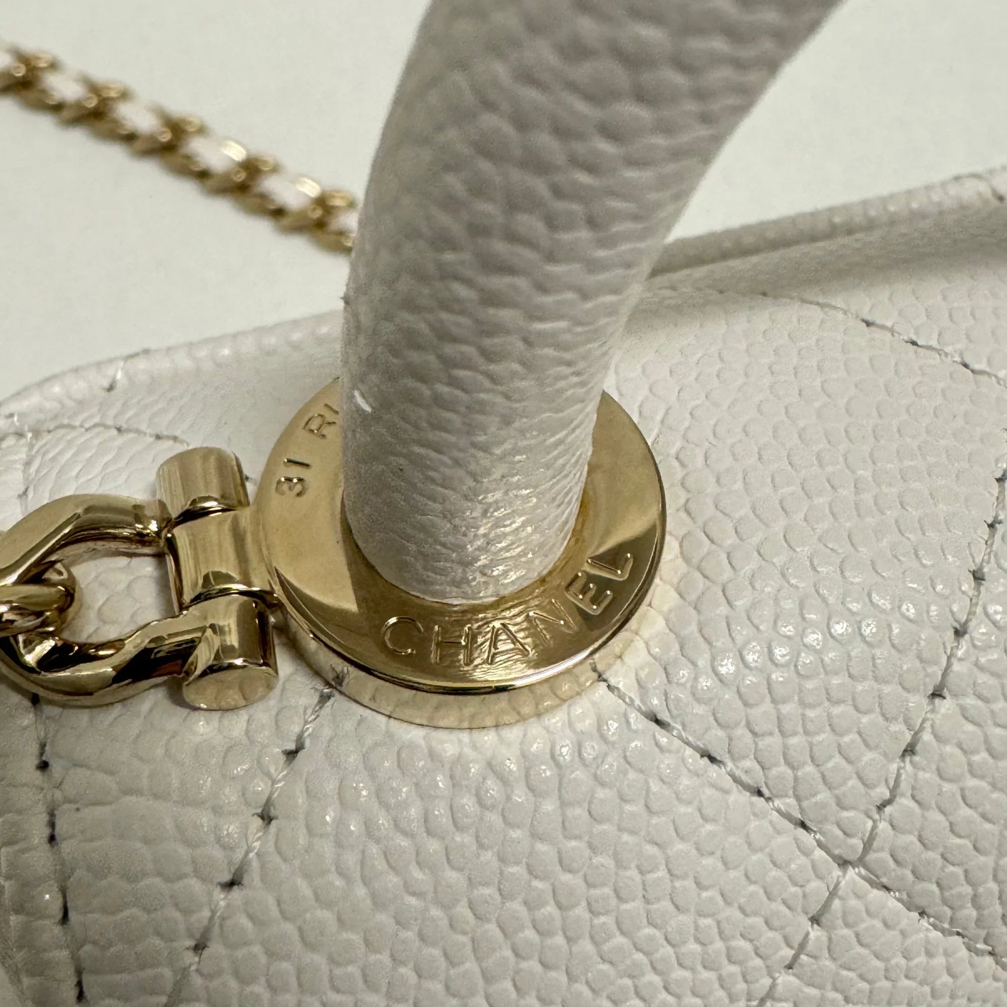 Chanel Micro Coco Handle Bag in White Caviar Leather