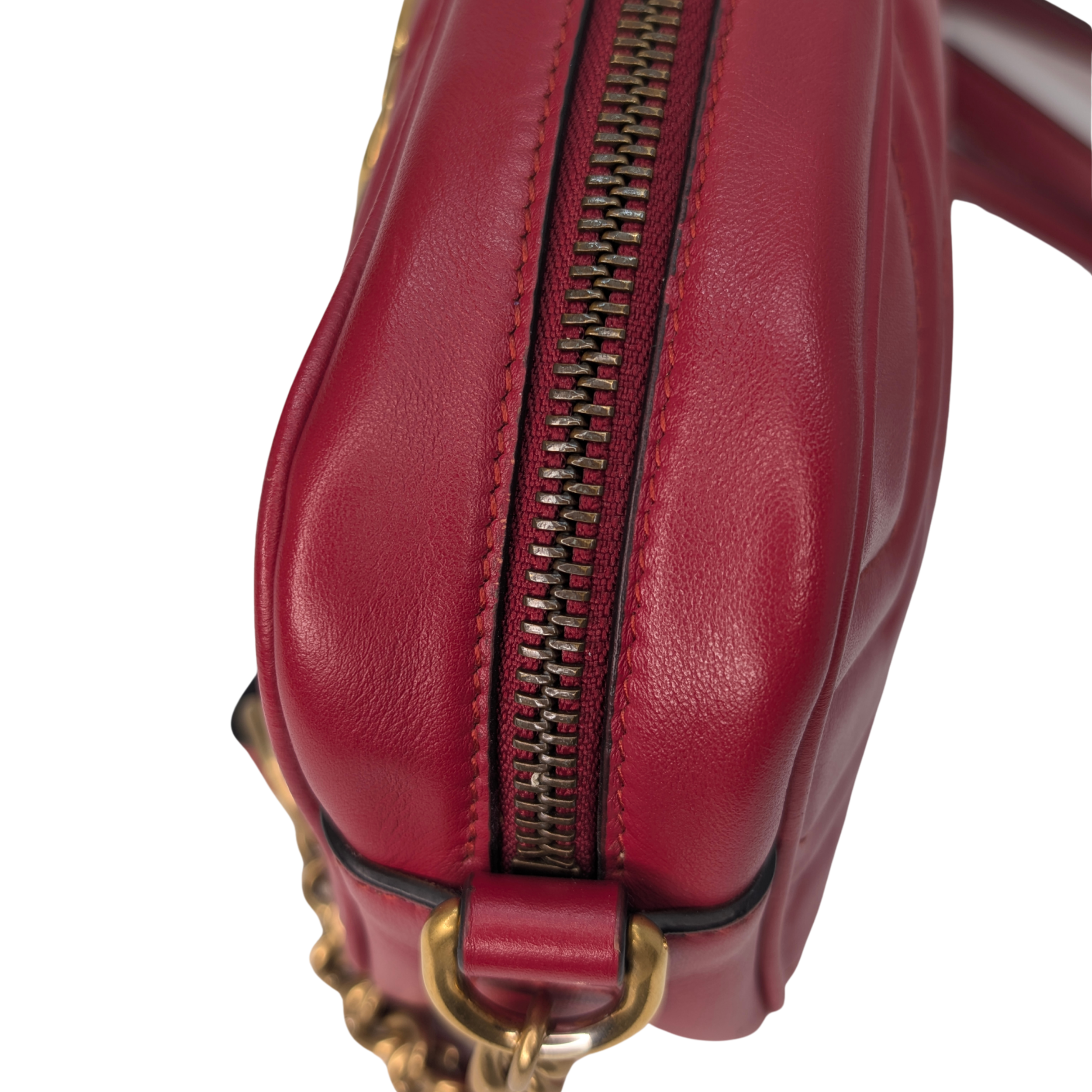 Gucci Mini GG Marmont Chain Shoulder Bag Hibiscus Red