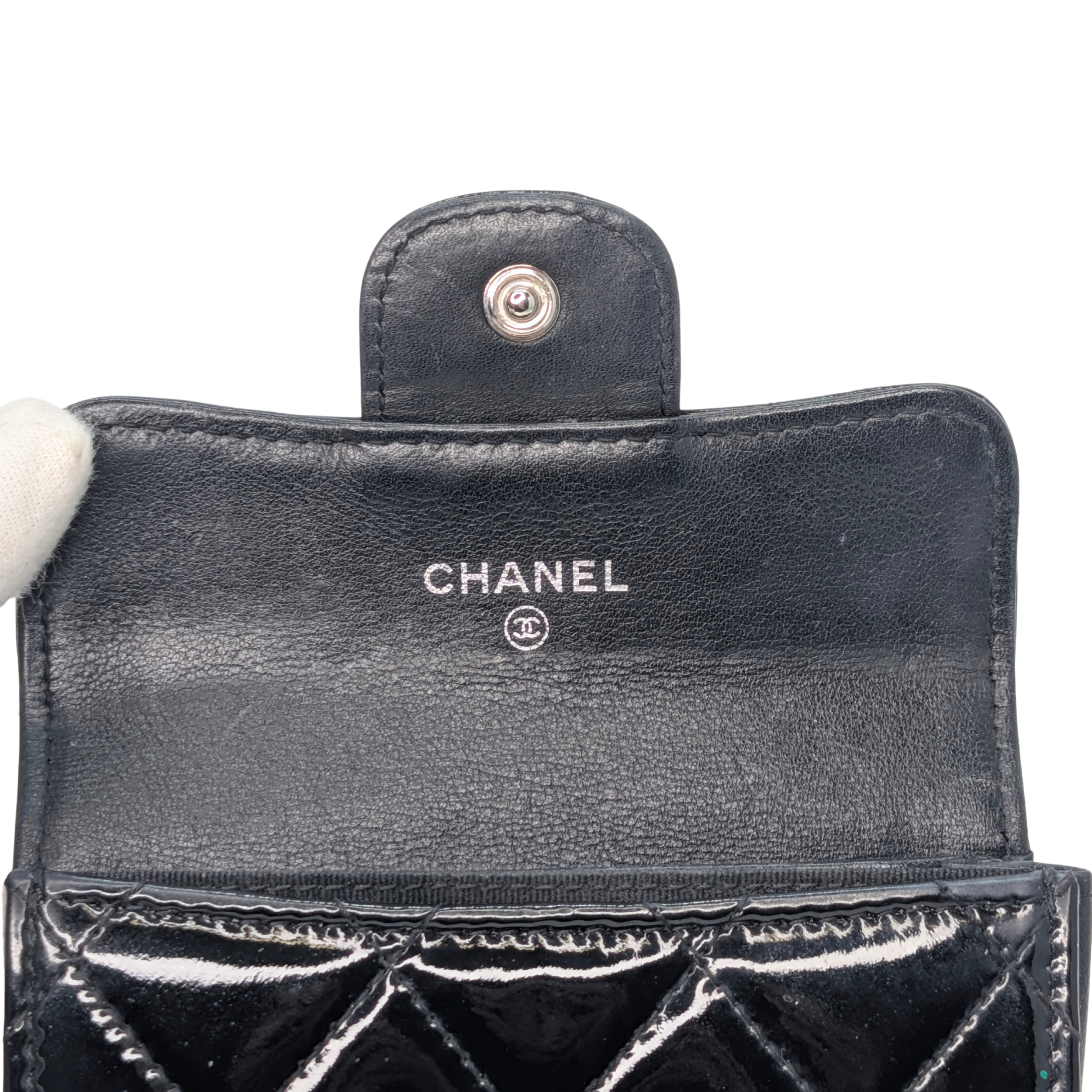 Chanel Classic Single Flap Small Matelassè Patent Folding Wallet Black