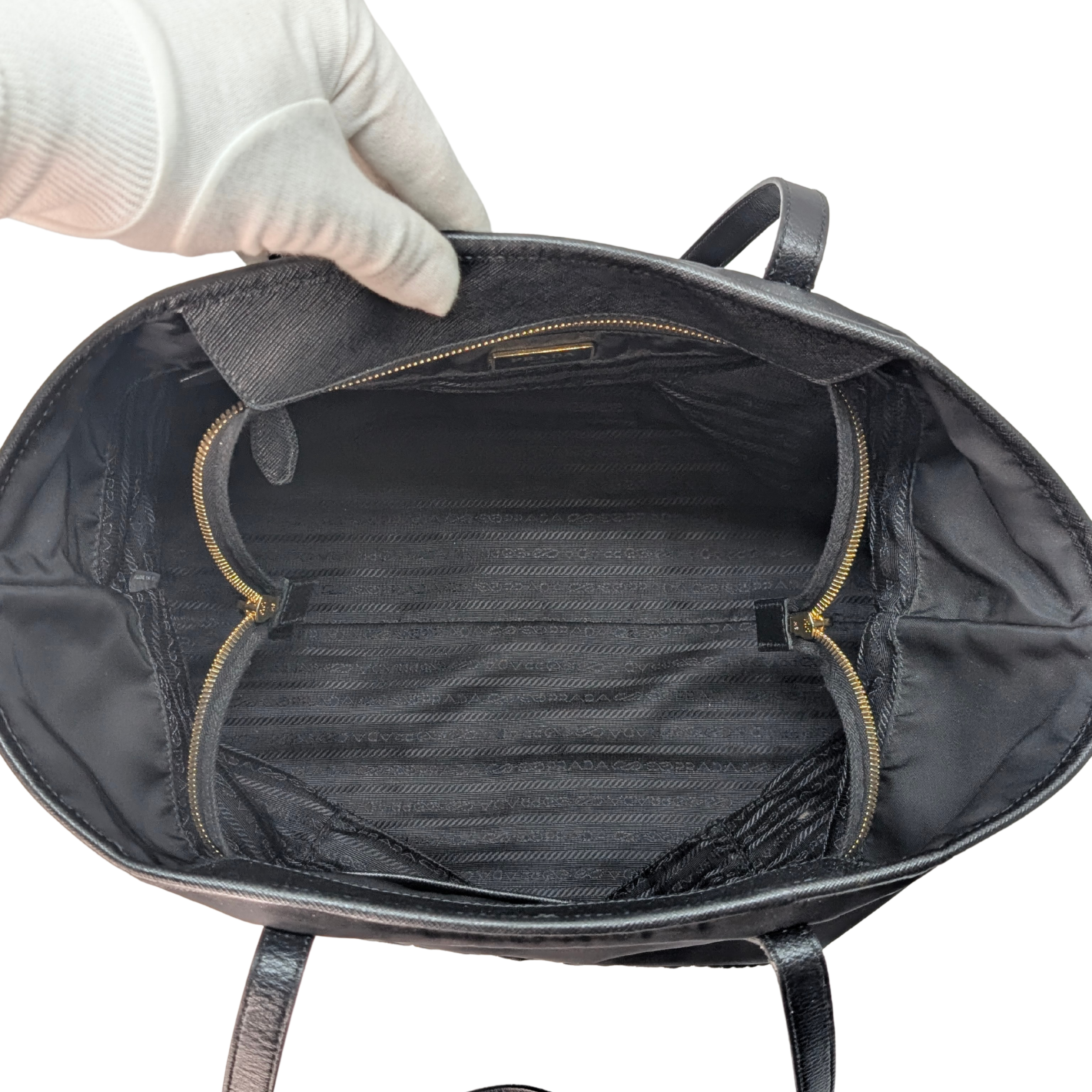 Prada Navy Re-Nylon Embroidered Logo Tote Bag