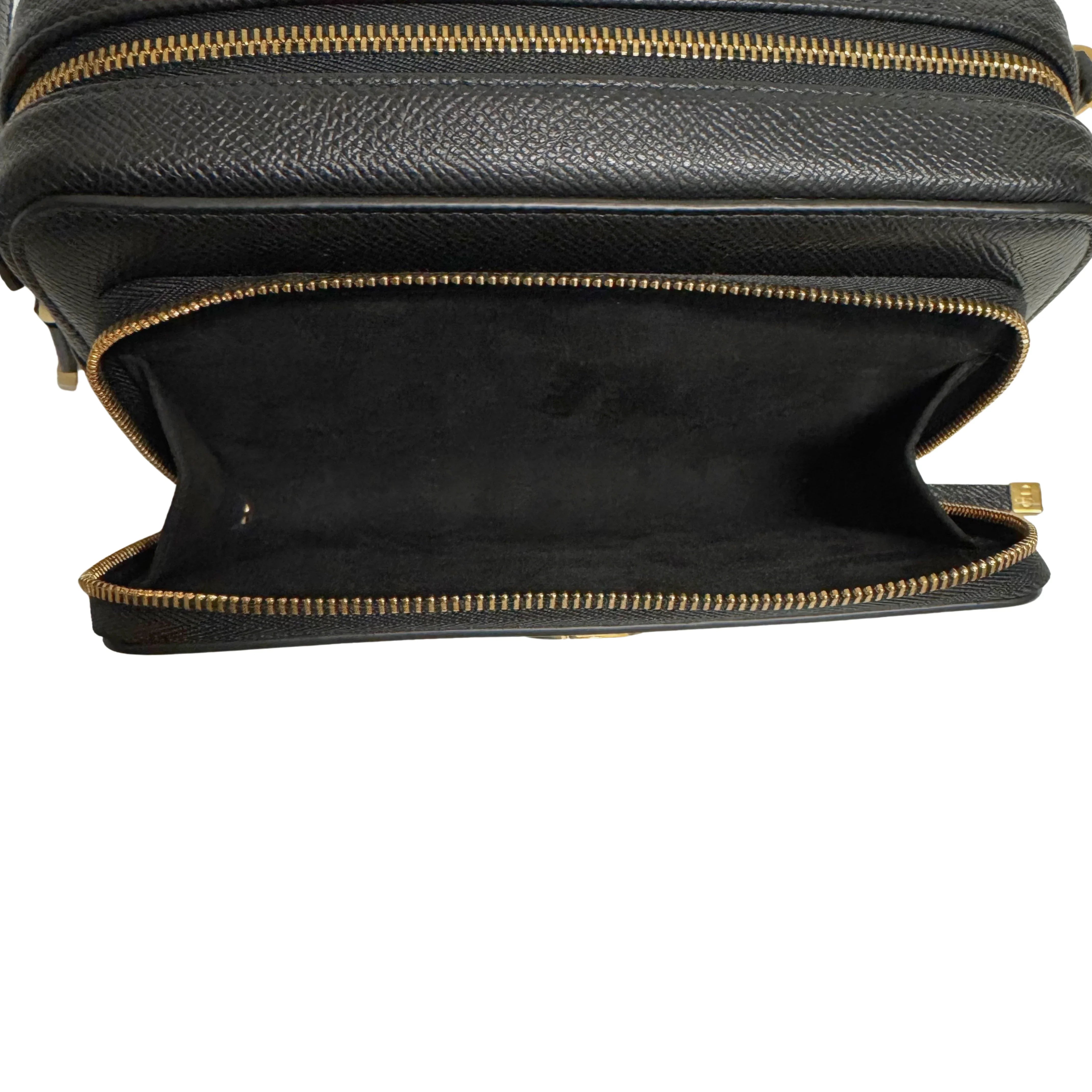 Christian Dior Caro Grained Leather Double Pouch Crossbody Bag Black