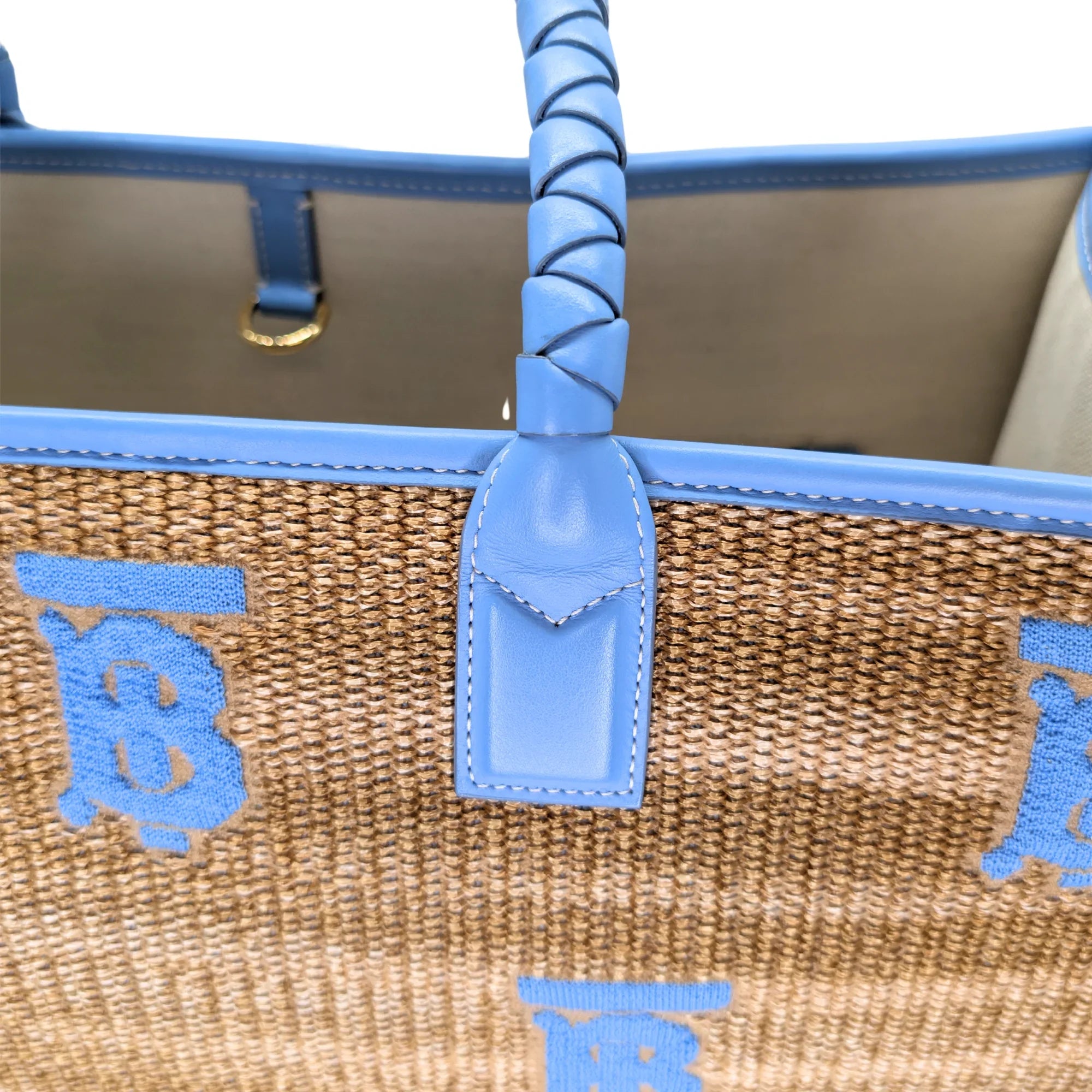 Burberry Freya Tb Line Monogram Tote Bag Beige - Lost Designer