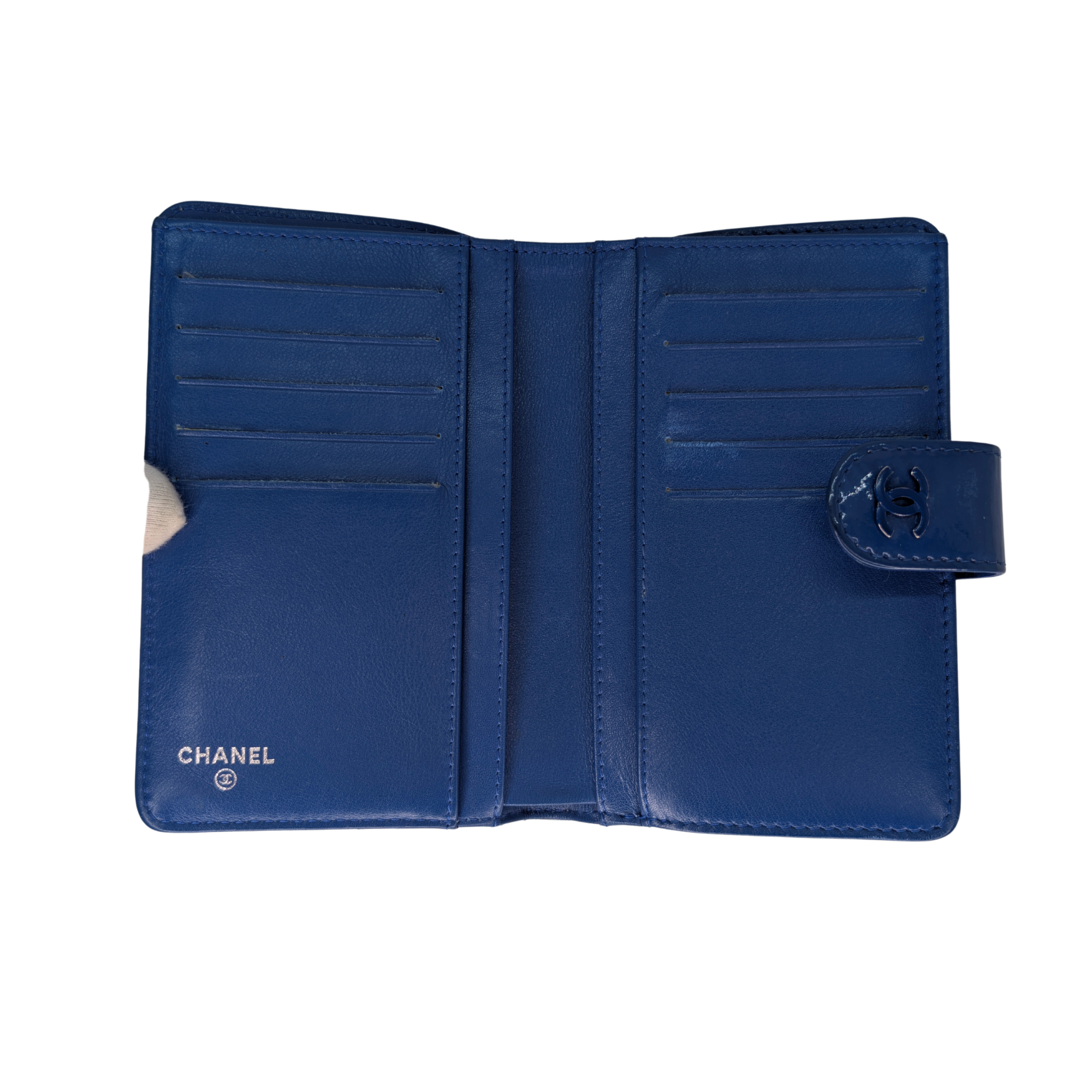 Chanel CC Quilted Patent Leather Flap Long Wallet Blue