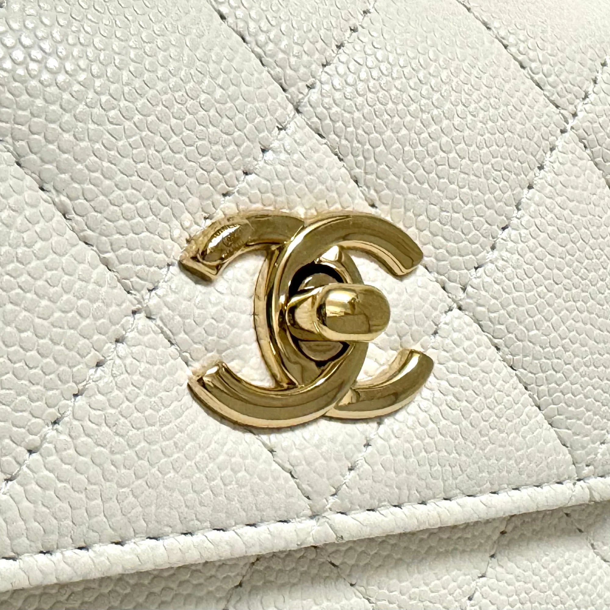 Chanel Micro Coco Handle Bag in White Caviar Leather