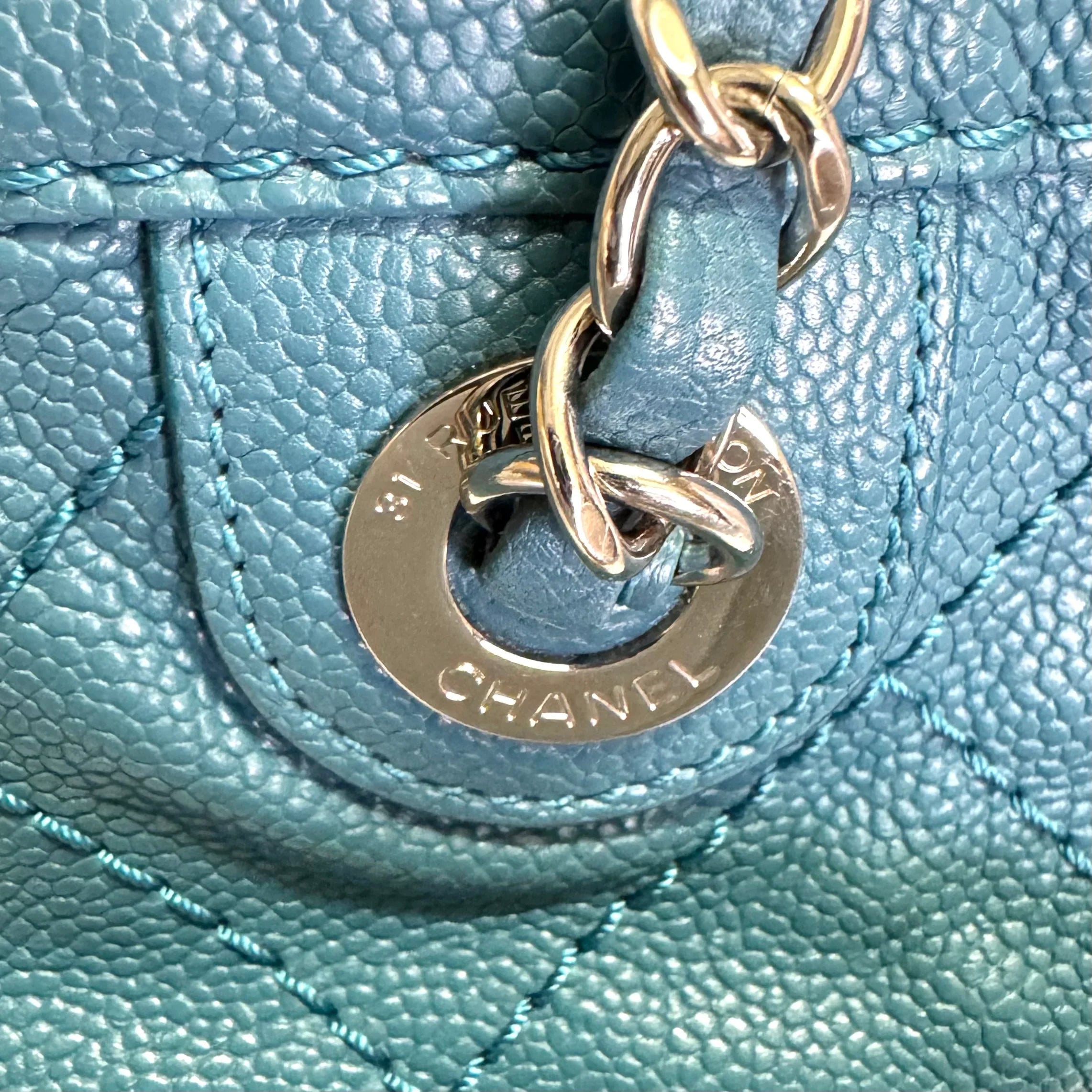 Chanel Everyday Grained Calfskin Quilted Bag Teal Blue