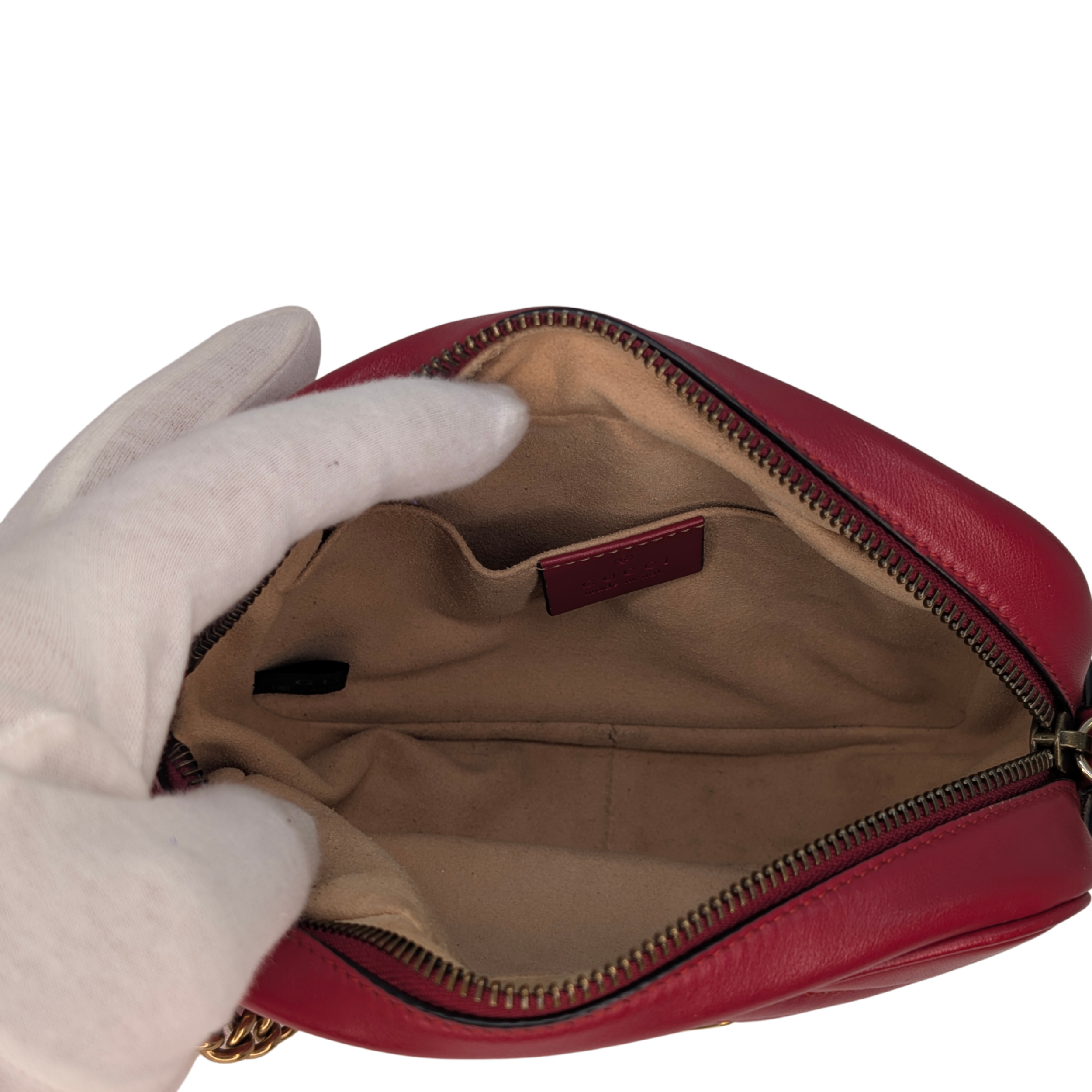 Gucci Mini GG Marmont Chain Shoulder Bag Hibiscus Red