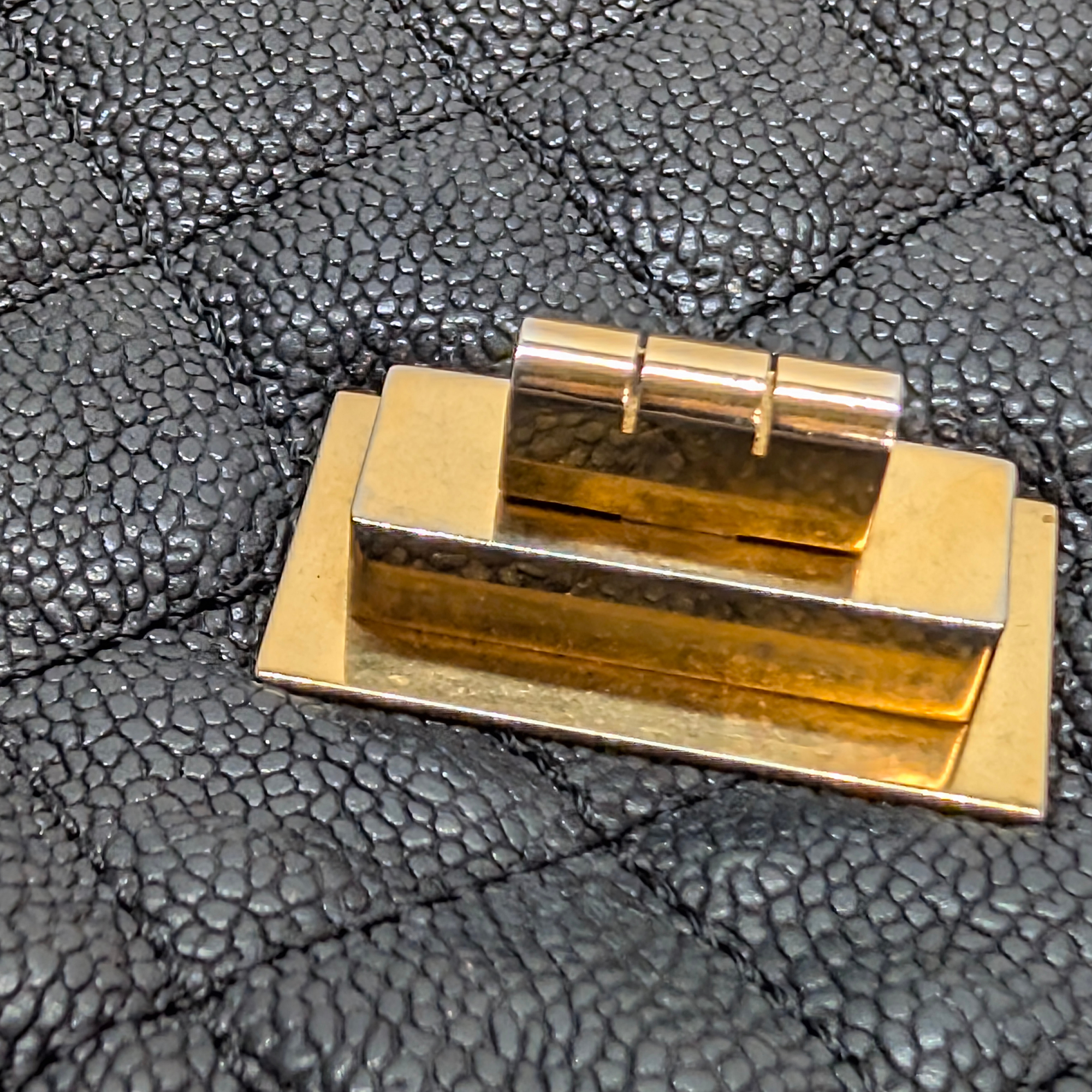 Chanel Mademoiselle 2.55 Cavier Leather Lock Flap Bag Black