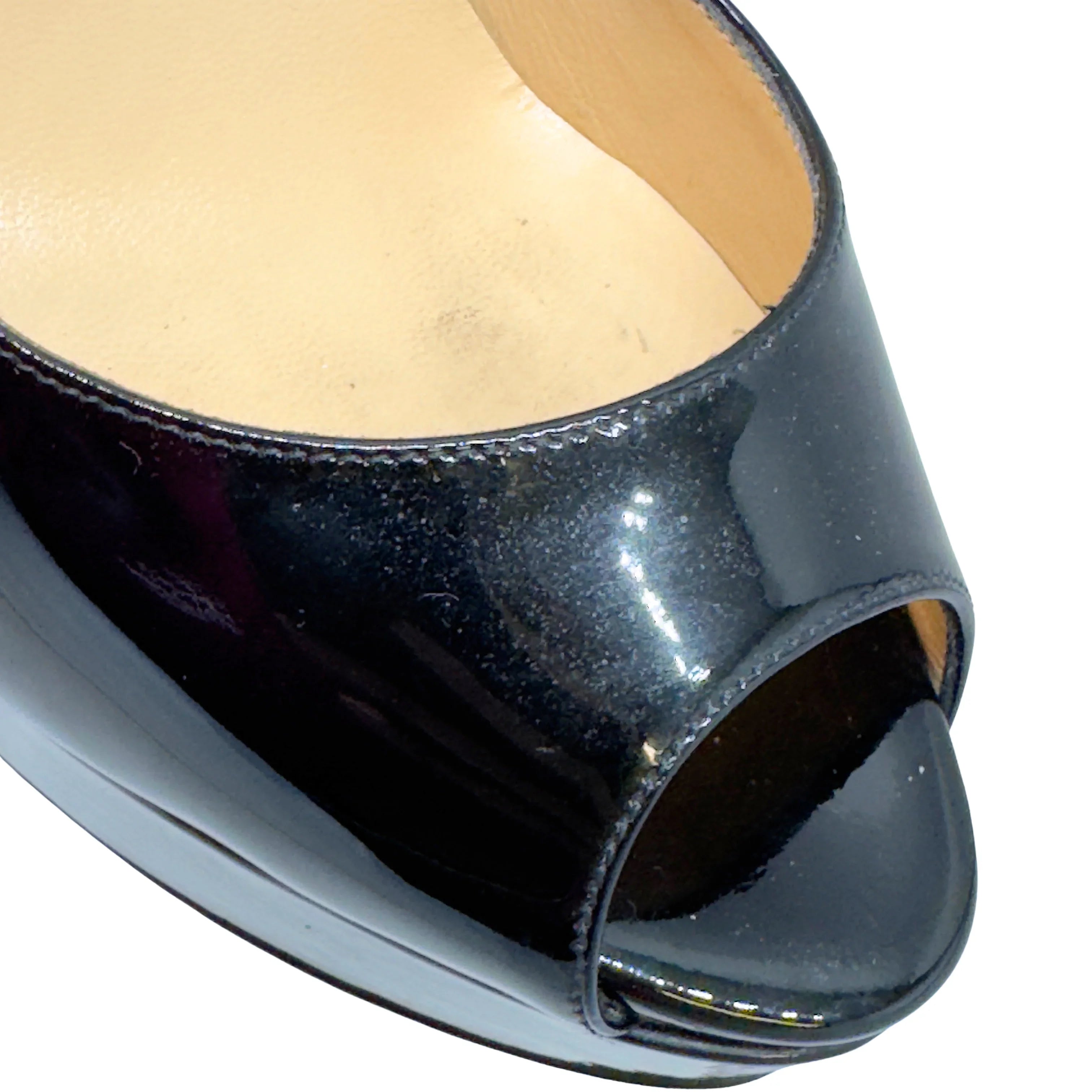 Christian Louboutin Lady Peep Red Bottom Pumps Black 38 - Lost Designer