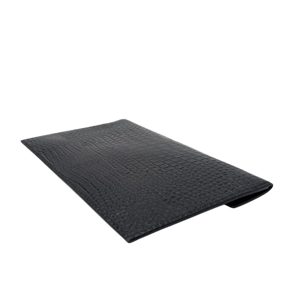 Saint Laurent Small Uptown Pouch In Crocodile-Embossed Leather Black