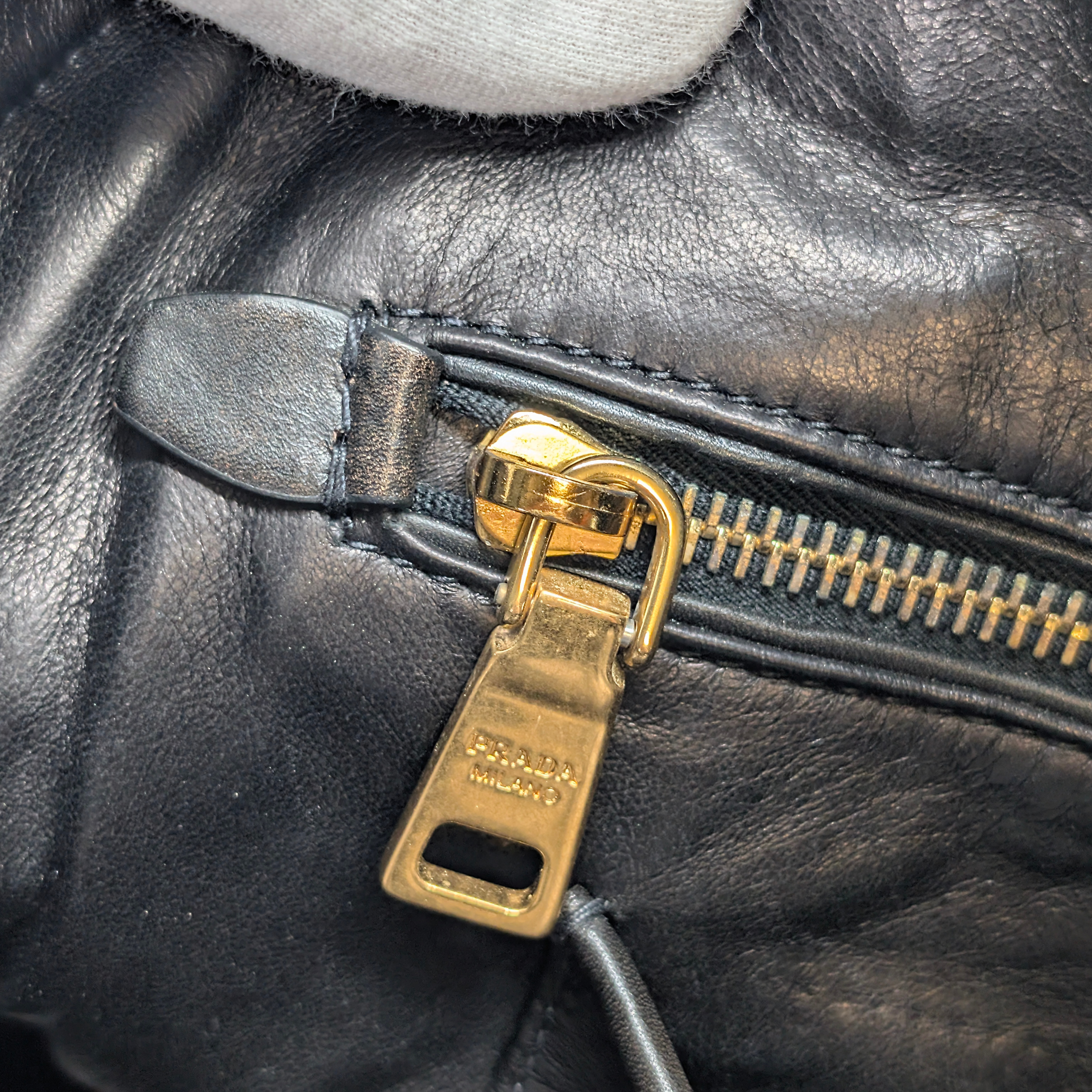 Prada Vitello Vintage Bowling Bag Distressed Black