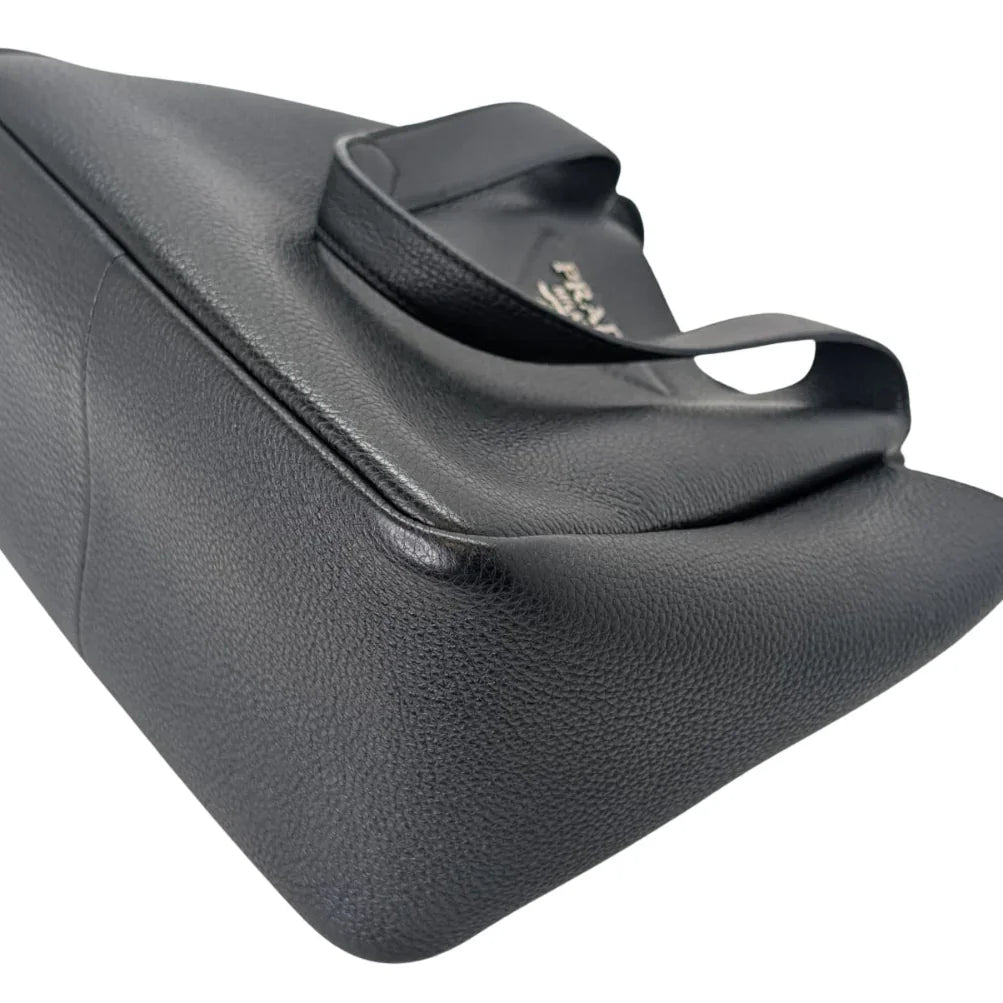 Prada Daino Soft Medium Dynamique Tote Bag Black - Lost Designer