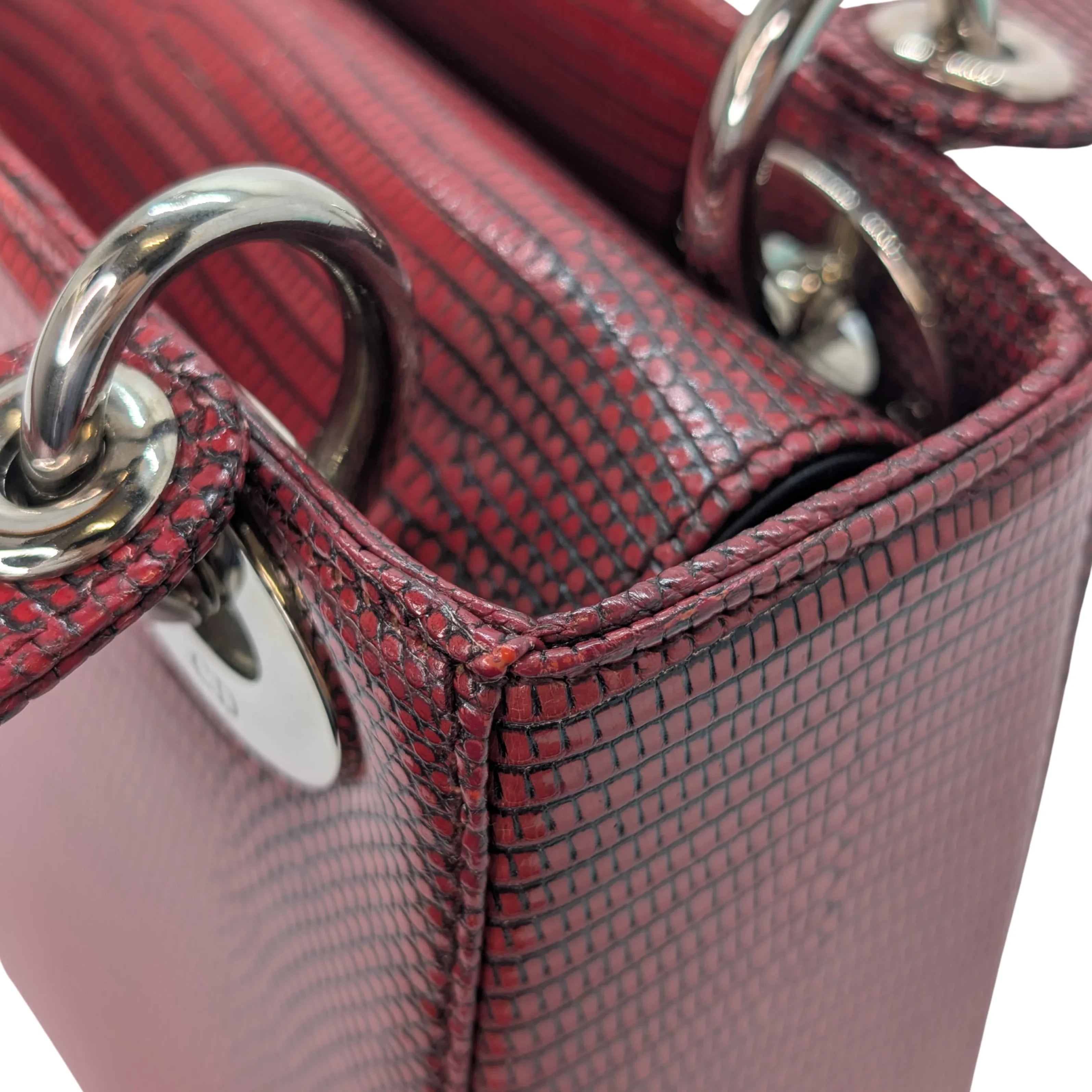 Christian Dior Mini Lady Dior Lizard Burgundy - Lost Designer